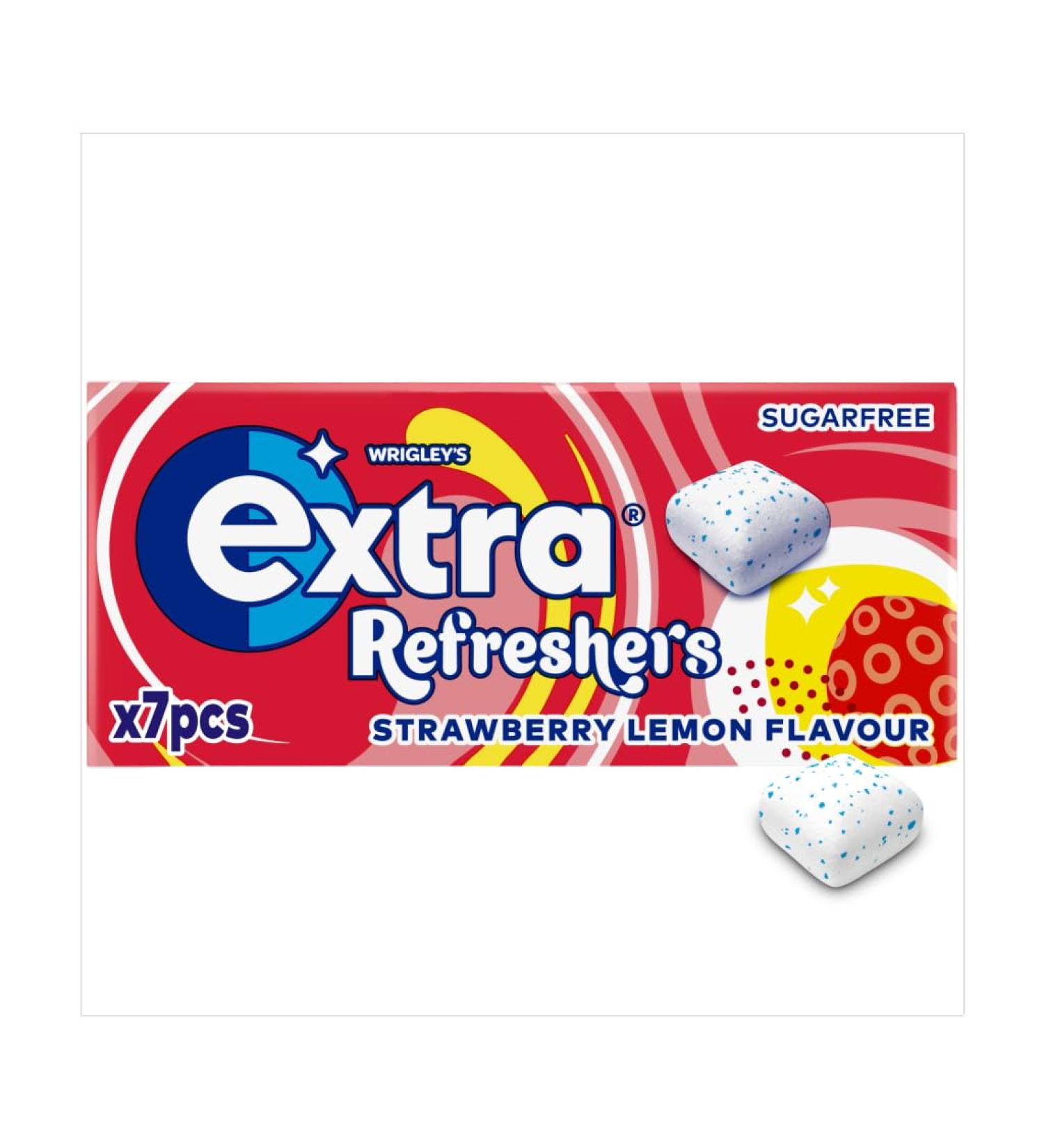Extra Refreshers Strawberry Lemon Sugarfree Chewing Gum Handy Box 7 Pieces