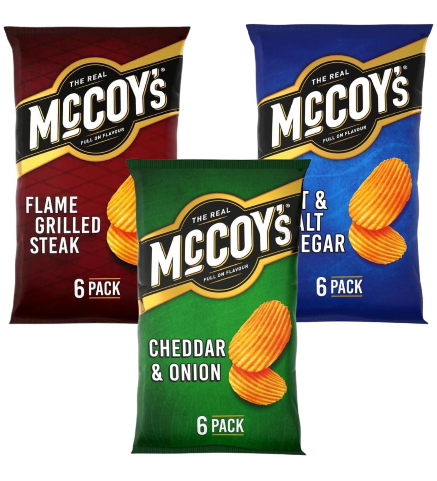 Crisps Bundle with McCoys Cheddar & Onion Multipack Crisps 6 Pack 25g Flame Grilled Steak Multipack Crisps 6 Pack 25g and Salt & Malt Vinegar Multipack Crisps 6 Pack 25g (3 Pack) - Buy Online on GoSupps.com