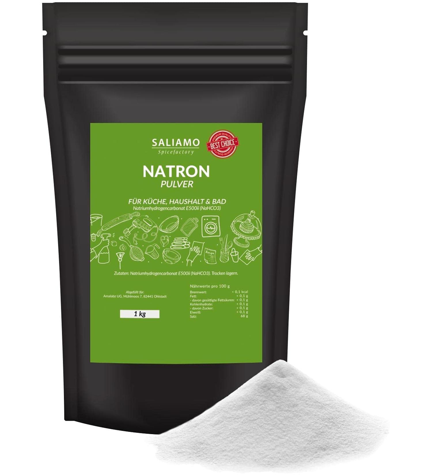 Saliamo 900g Natron Powder - Food Quality Sodium Hydrogen Carbonate (E500II) for Baking & Cleaning - Bottled & Controlled in Germany - Buy Online on GoSupps.com