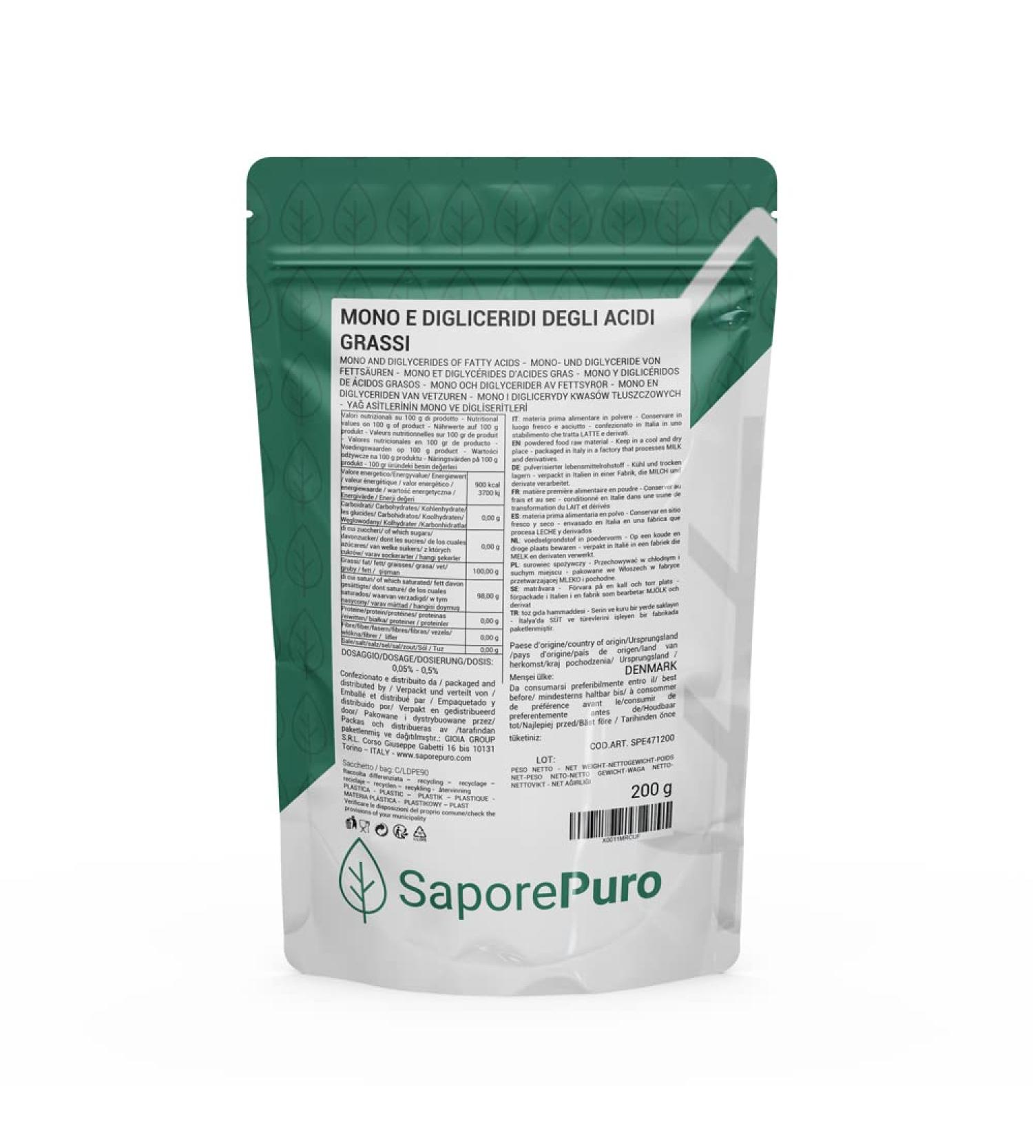 Saporepuro MONO AND DIGLYCERIDES OF FATTY ACIDS 200 g - plant origin - ideal emulsifier for ice creams, sorbets, pastries