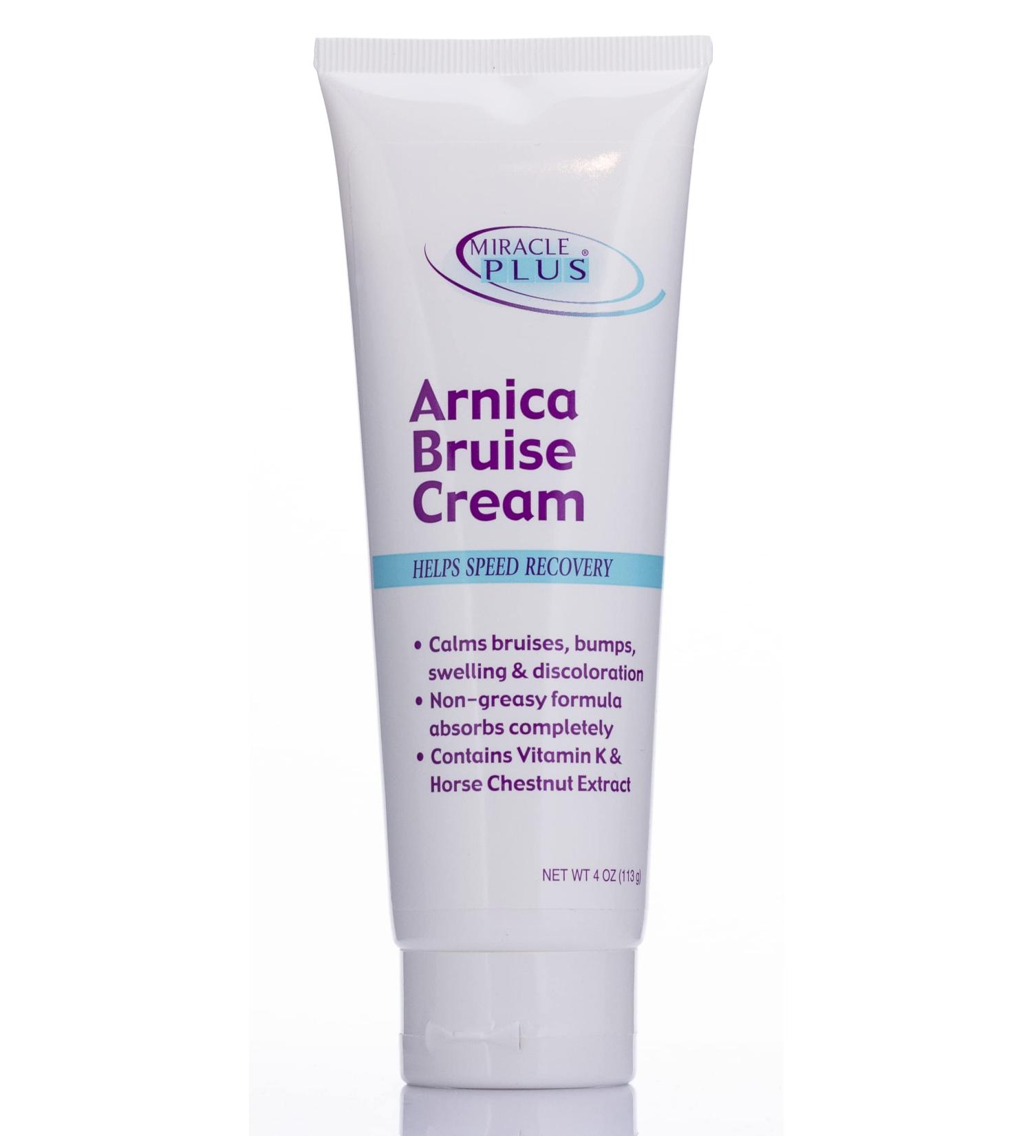 Miracle Plus Arnica Bruise Relief Cream 4oz - Natural Homeopathic Lotion for Bruising, Swelling & Discoloration with Vitamin K & Horse Chestnut - Skin Care Solution - Buy Online on GoSupps.com