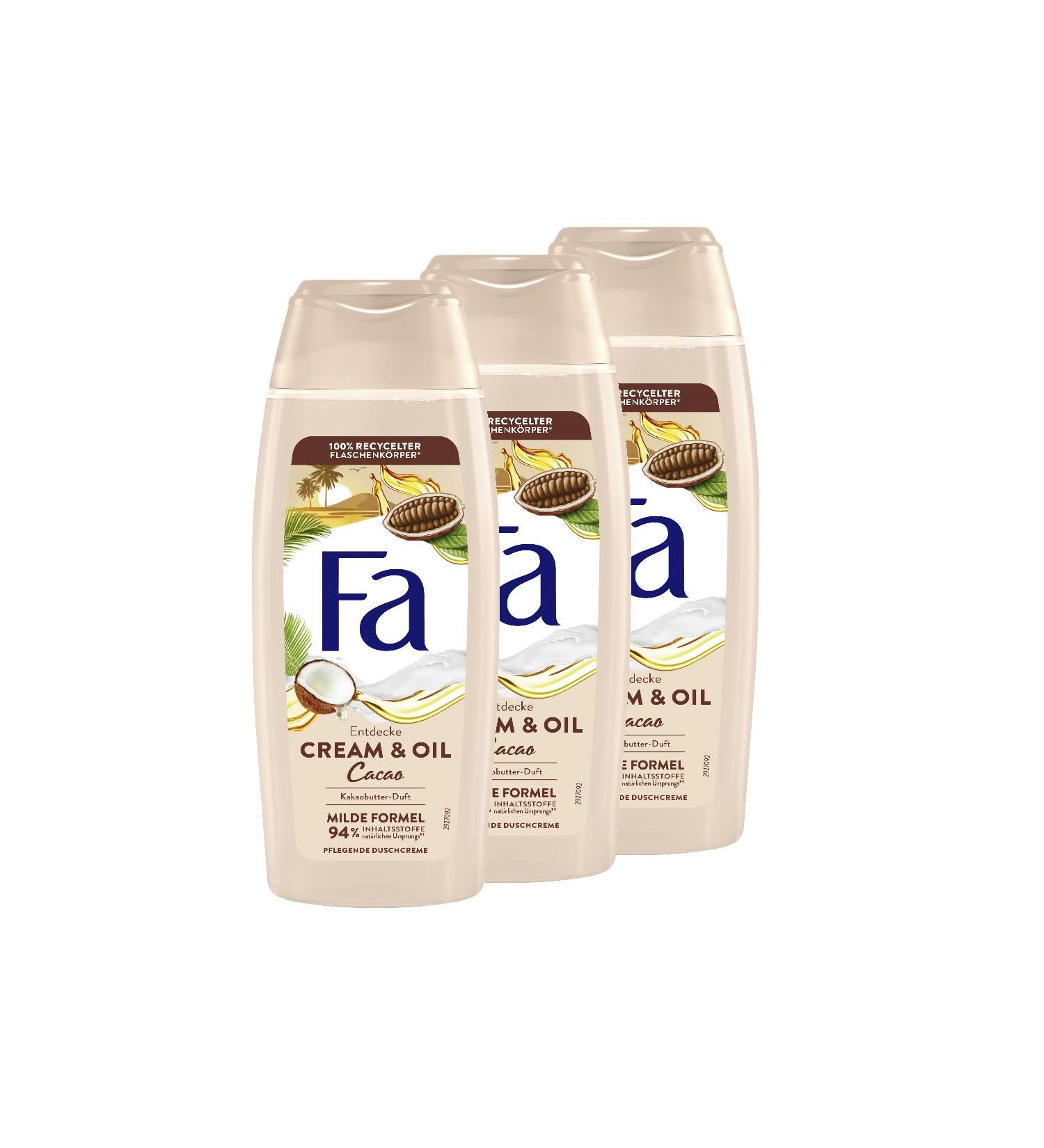 FA Cocoa Cream and Oil Shower Gel (3 x 250 ml) nourishing shower cream enjoy the gentle vegan formula with the delightful scent of cocoa butter 94% natural ingredients - Buy Online on GoSupps.com