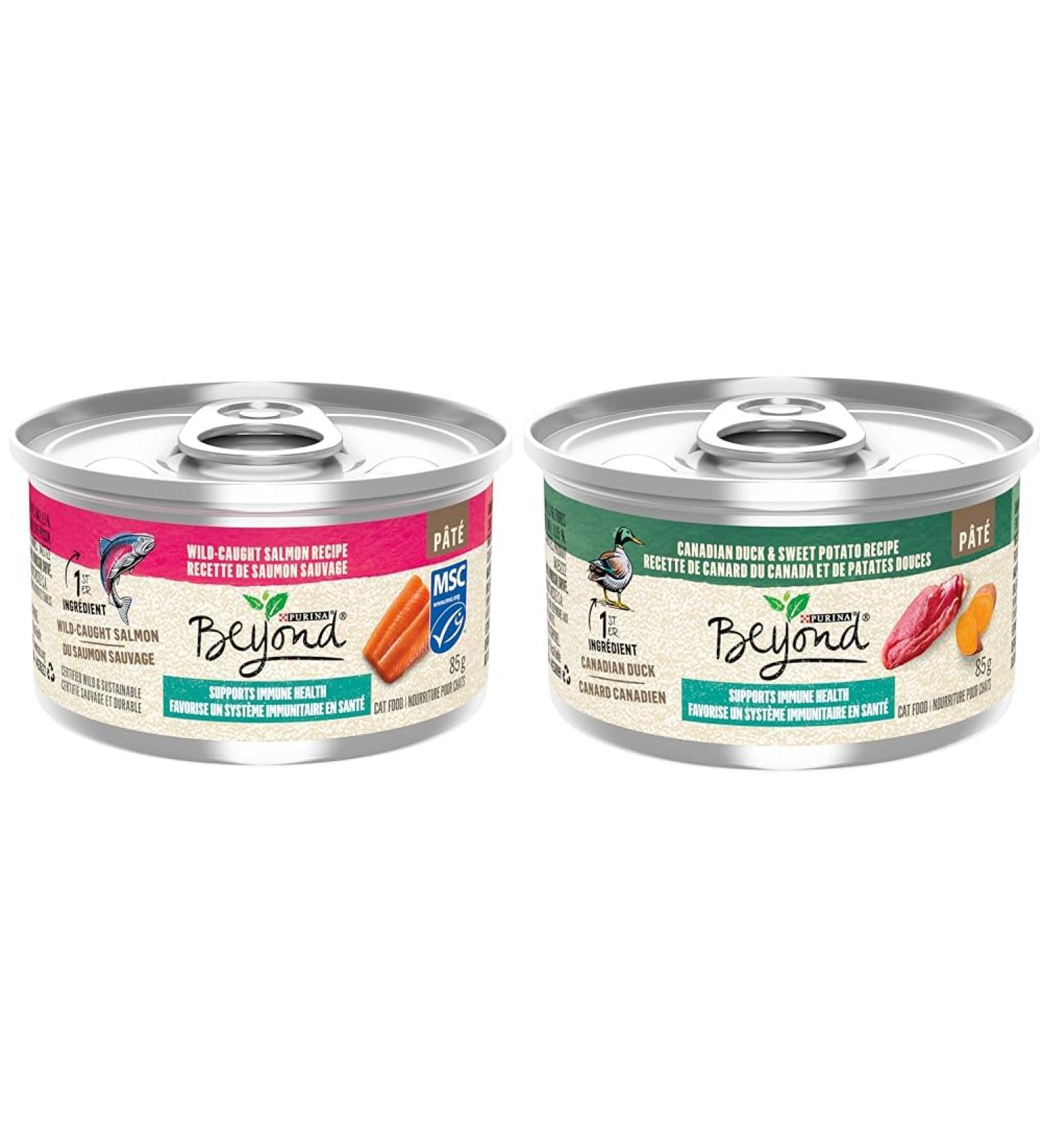 Beyond Wet Cat Food Wild-Caught Salmon Pate - 85 g Can (12 Pack) & Wet Cat Food Canadian Duck & Sweet Potato Pate - 85 g Can (12 Pack) Cat Food + Cat Food Duck - Buy Online on GoSupps.com
