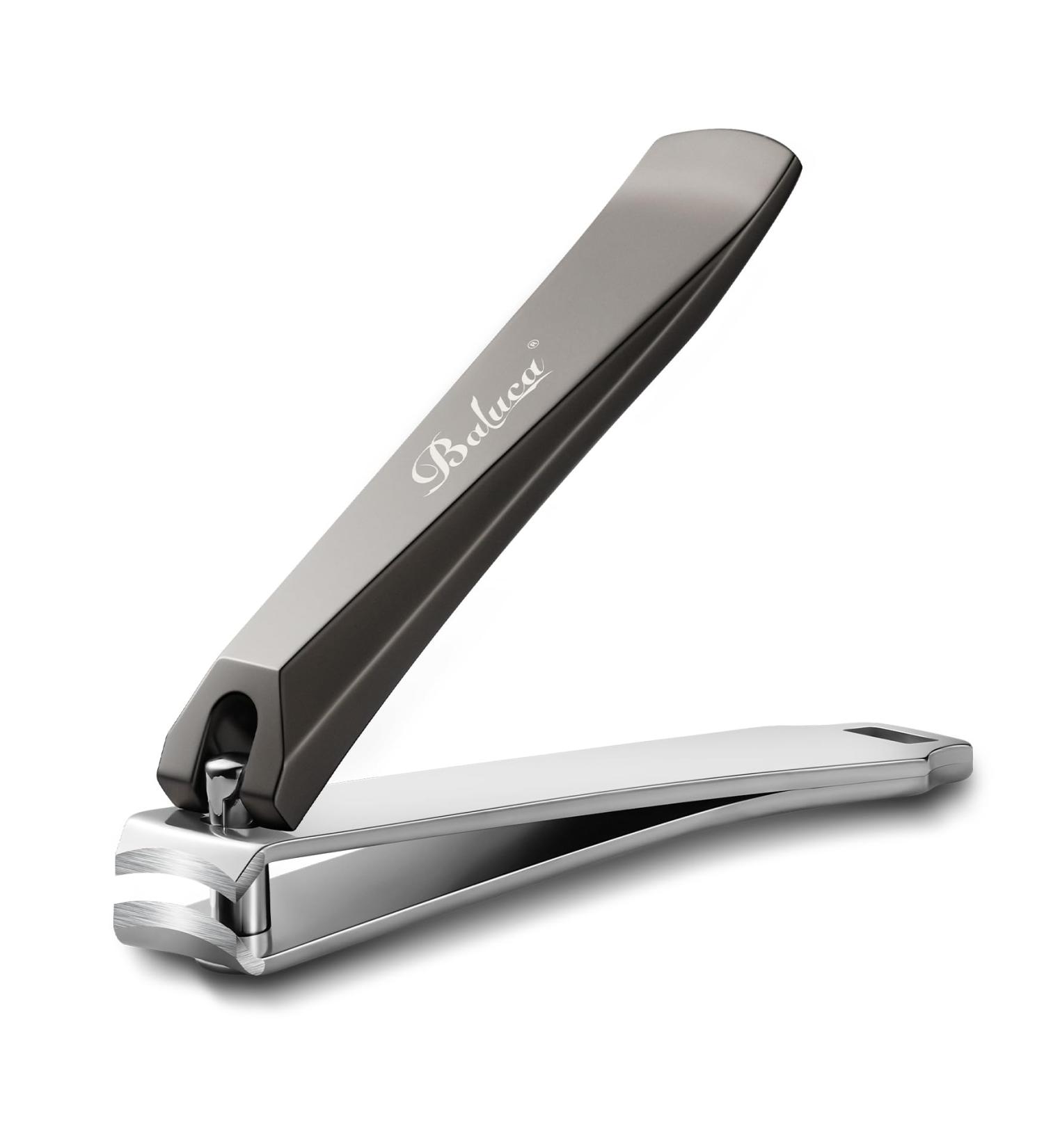 Baluca Upgraded Curved Nail Clipper - Professional Stainless Steel Toenail & Fingernail Cutter for Seniors | Ideal for Thick Nails - Greyish Black - Buy Online on GoSupps.com