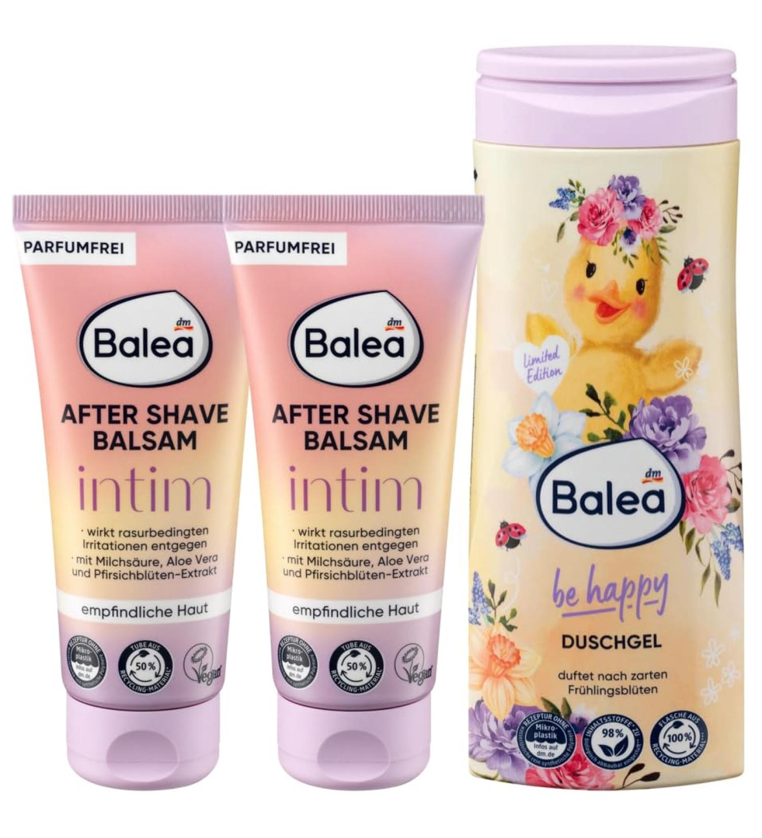 Balea 3-Set Main Care: Soothing After Shave Balm & Be Happy Cream Shower Gel - Gentle Intimate Care & Hydration for All Skin Types - Buy Online on GoSupps.com