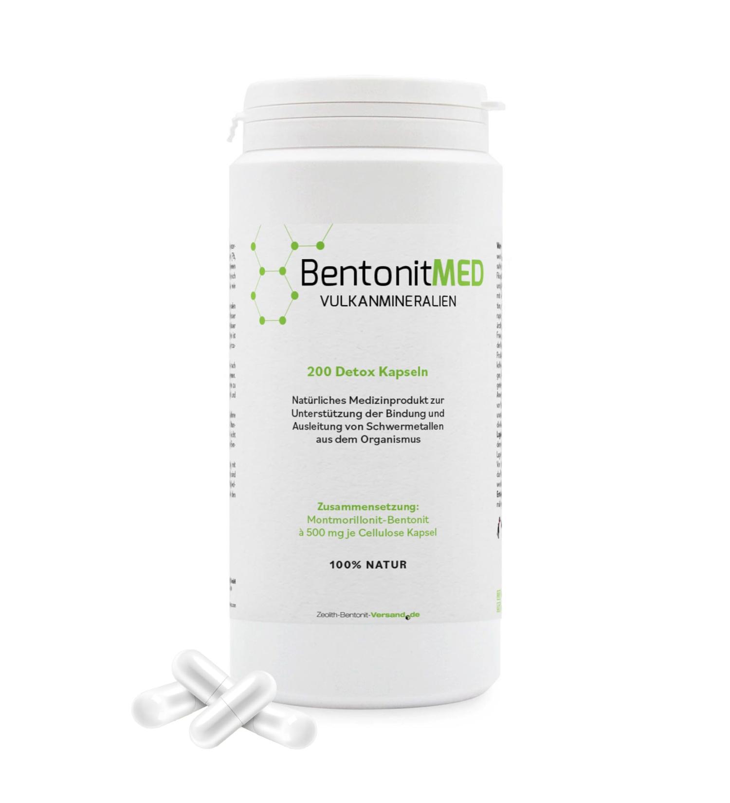 Bentonite MED Detox Capsules 200 - Pharmaceutical Quality Intestinal Cleansing & Heavy Metal Detox with Montmorillonite - Miron Violet Glass Packaging - 100% Natural Healing Clay - Buy Online on GoSupps.com
