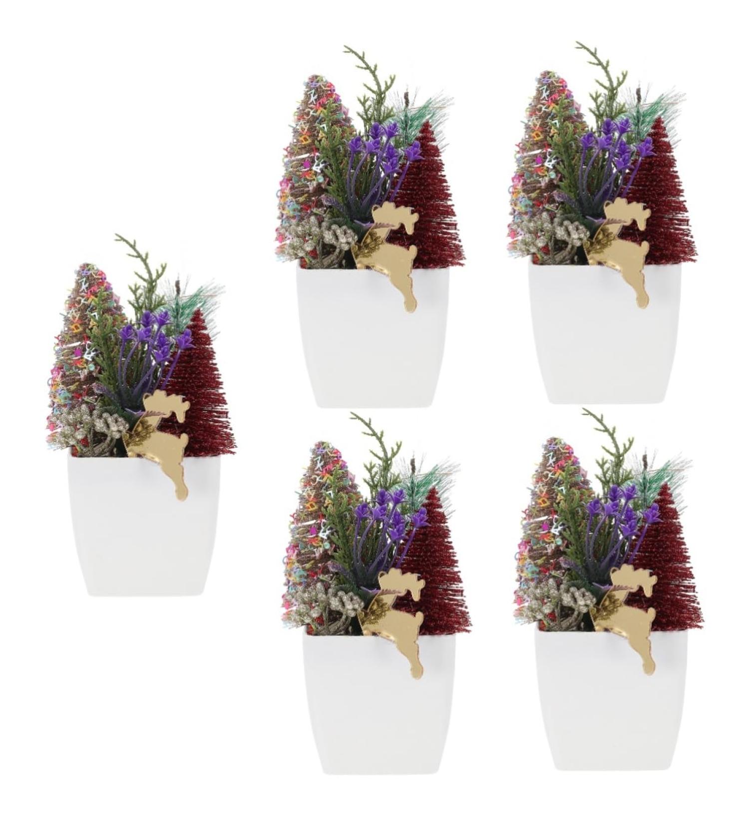 HOMSFOU 5pcs Christmas Simulation Potted Plant Tiny Christmas Tree Christmas Pine Tree Artificial Plant for Desk Decor Fake Plant Christmas Plant Decoration Small Plant Plastic Office Mini Goldenx5pcs 21X11cmx5pcs - Buy Online on GoSupps.com