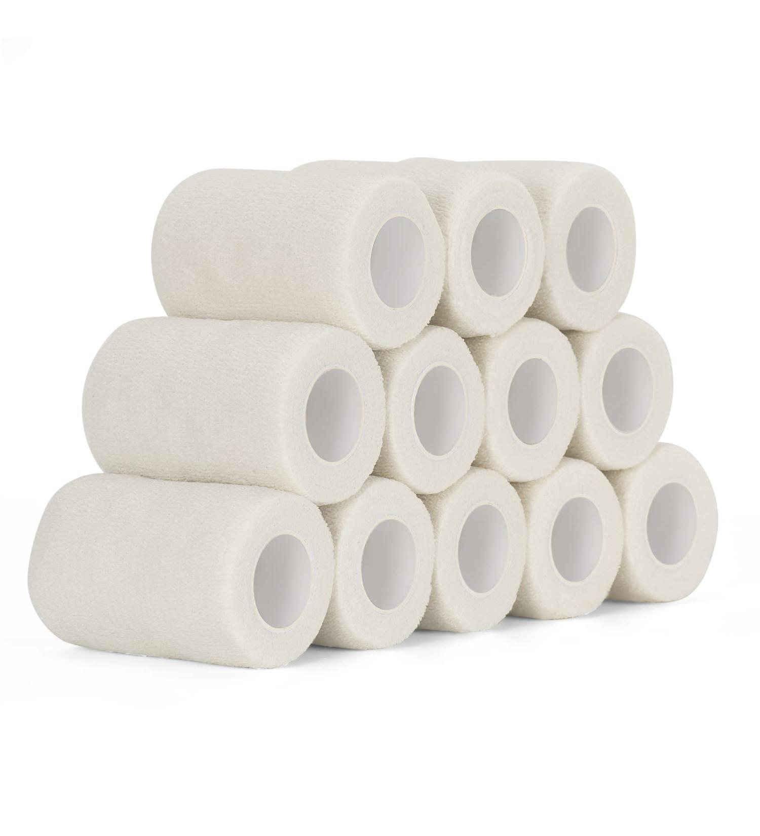 12 Rolls Self-Adhering Bandage - 7.5cm x 4.5m Elastic Adhesive Bandage for First Aid Finger & Hand Fixing - Vet Wrap & Cohesive Paving Association (White) - Buy Online on GoSupps.com