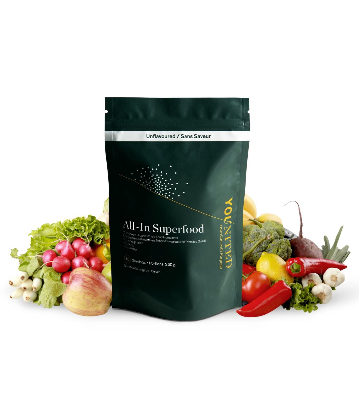 Greens Superfood Powder - Younited All-In Superfood Greens Powder with 53 Premium Organic Food Ingredients|Ultimate Vegetable Powder Alternative| Loaded with Phytonutrients (30 Servings) Unflavoured Unflavoured Unsweetened - Buy Online on GoSupps.com