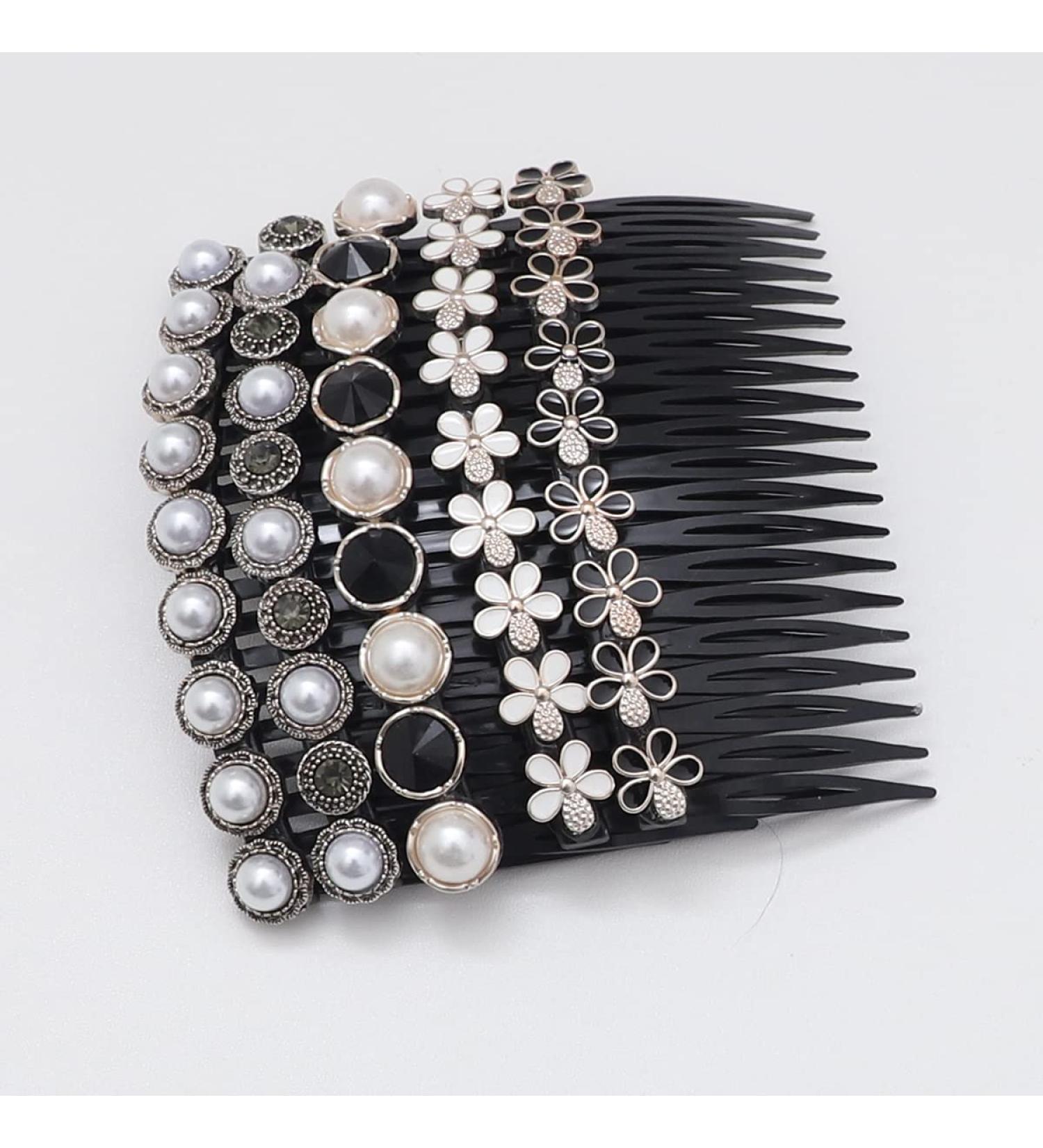Aoxmas 5PCS 20 Teeth Hair Comb Set with Pearl Flower Rhinestone Buttons - Women's Hair Accessories - Buy Online on GoSupps.com