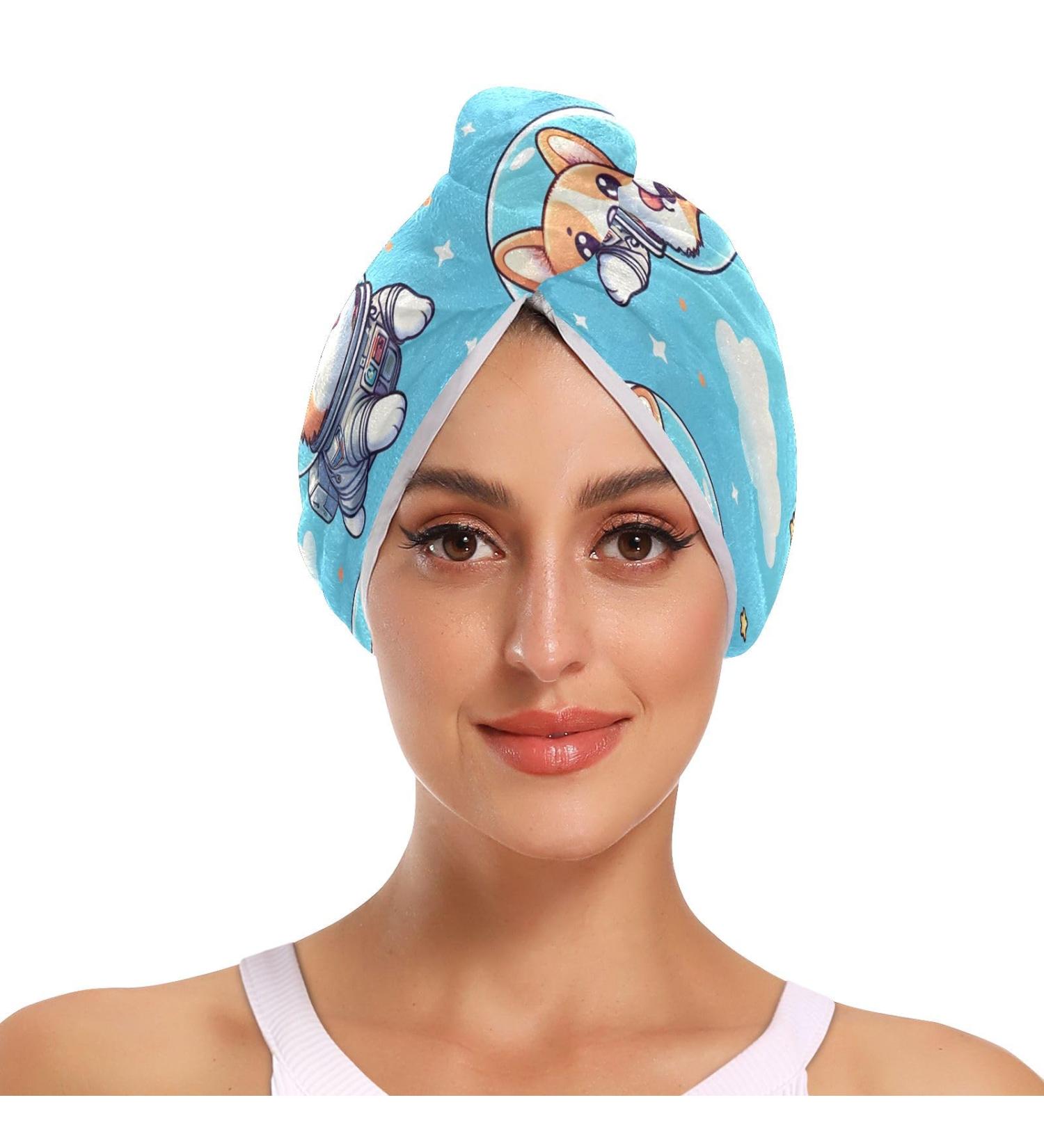 Dog Astronauts Hair Towel 2 Pack | Super Absorbent Quick Dry Hair Turbans for Women & Girls - Buy Online on GoSupps.com