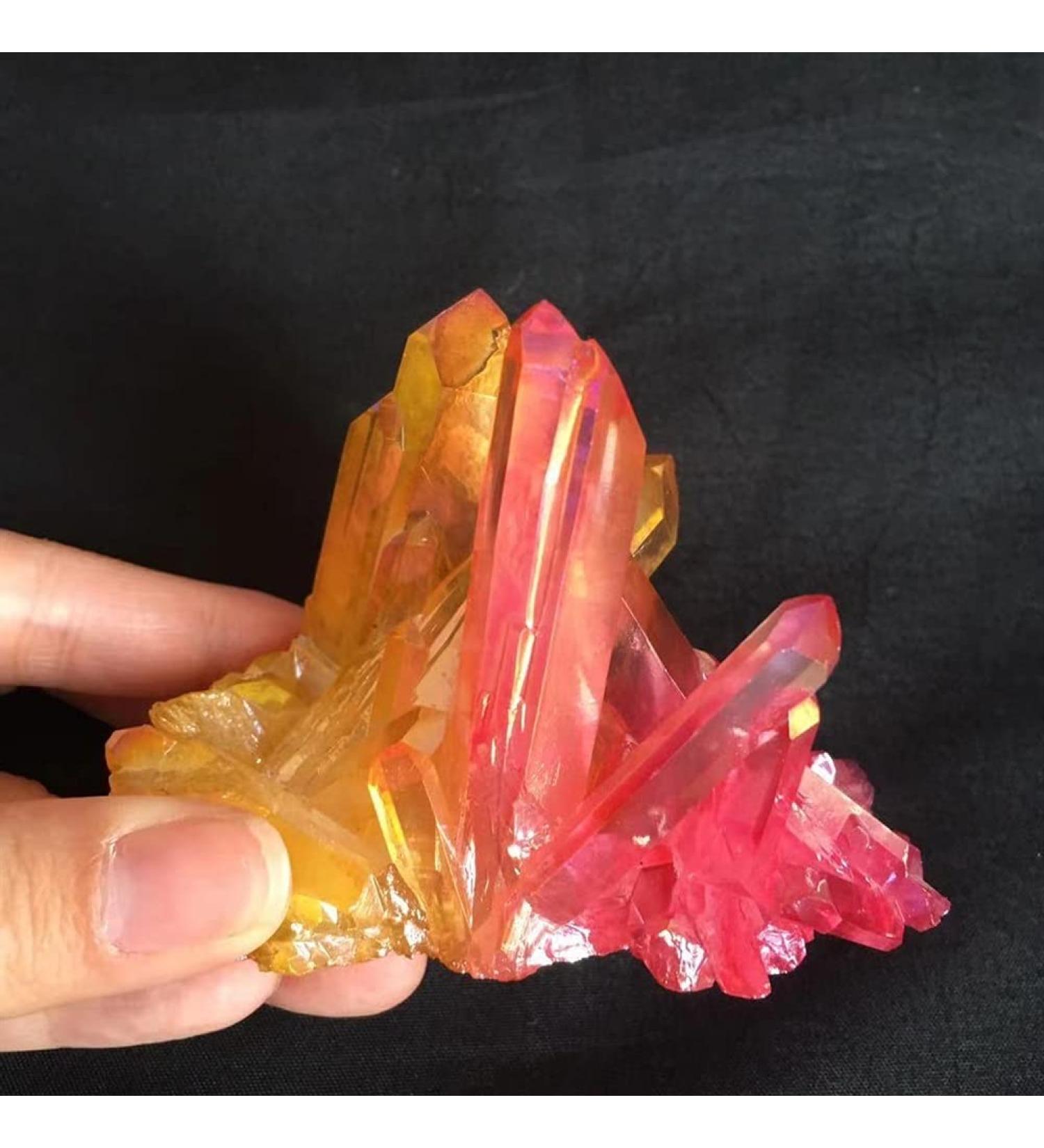 for Aura Crystal Cluster Natural Titanium Coating Quartz vug red and Yellow Plating Stone Flower CrystalsHome Decor Crystal Cluster