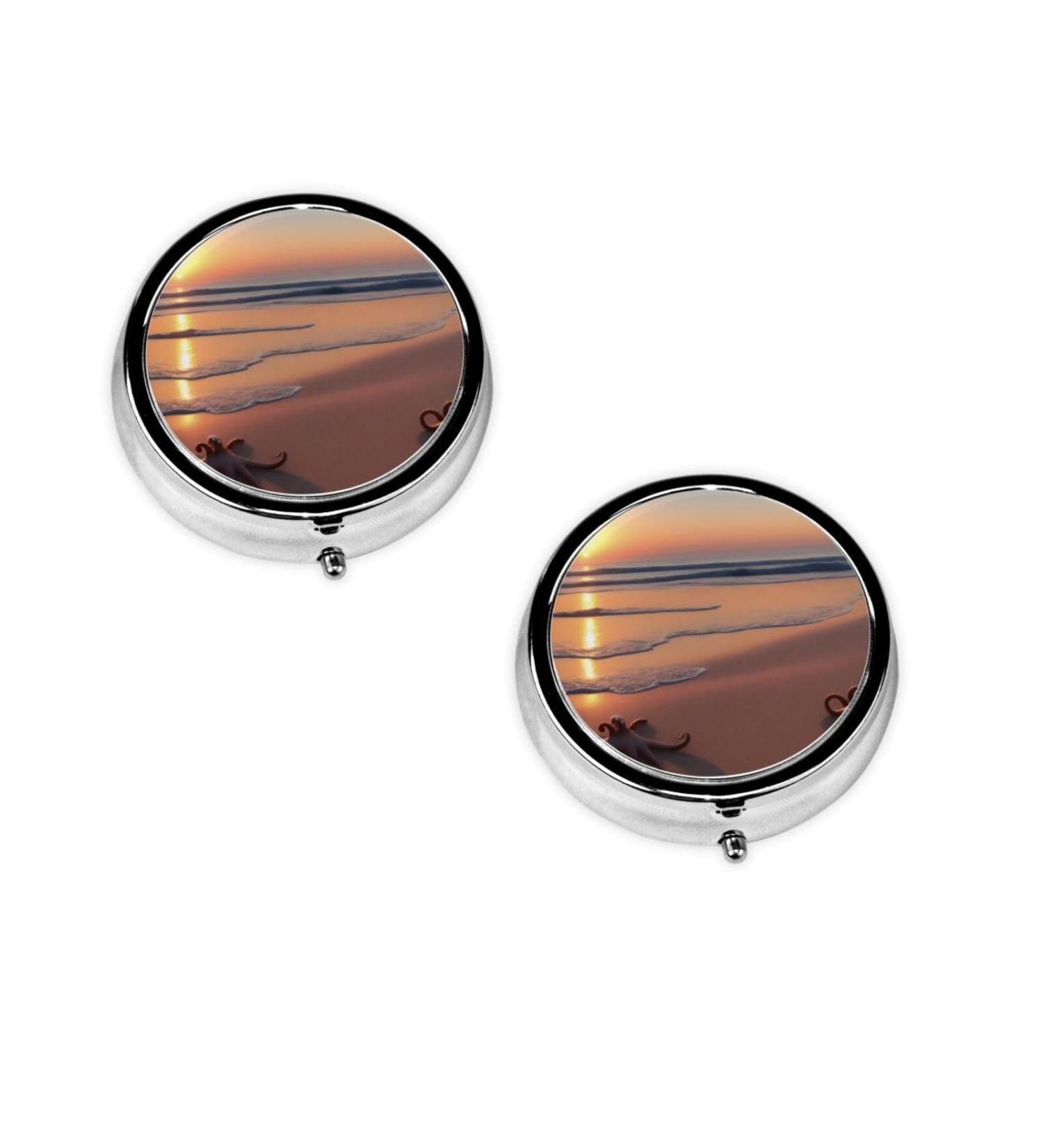 Octopus Beach Mini Round Pill Box | 3 Compartment Travel Pill Organizer | Portable Medicine Case for Home & Office - Buy Online on GoSupps.com