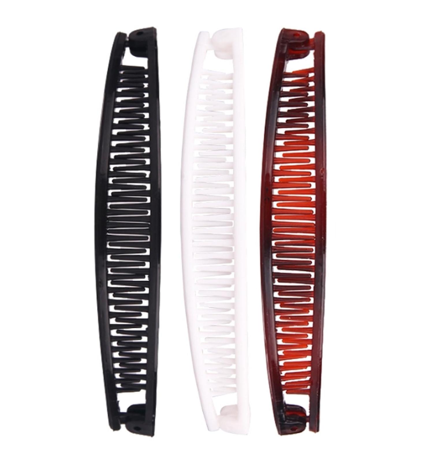 3 Piece Banana Hair Clip Set - Vintage Female Hair Accessories for Girls - Thick Hairpin Comb Tool - Beauty Fashion Clips - White Black Brown - Buy Online on GoSupps.com