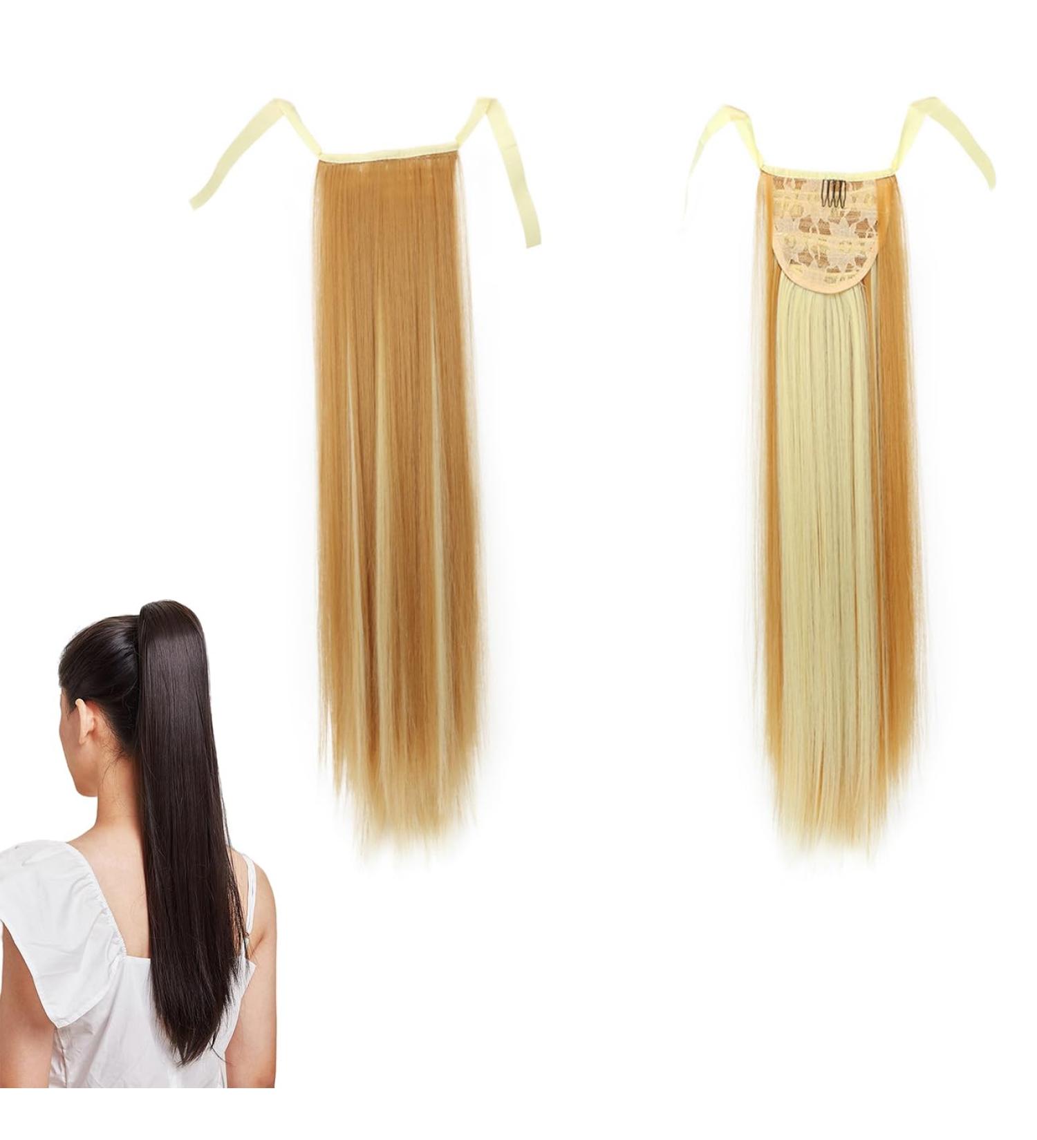 Prinfantasy Ginger Mix Blonde Ponytail Extension 22 inch - Synthetic Wrap Around Hairpiece for Women - Buy Online on GoSupps.com