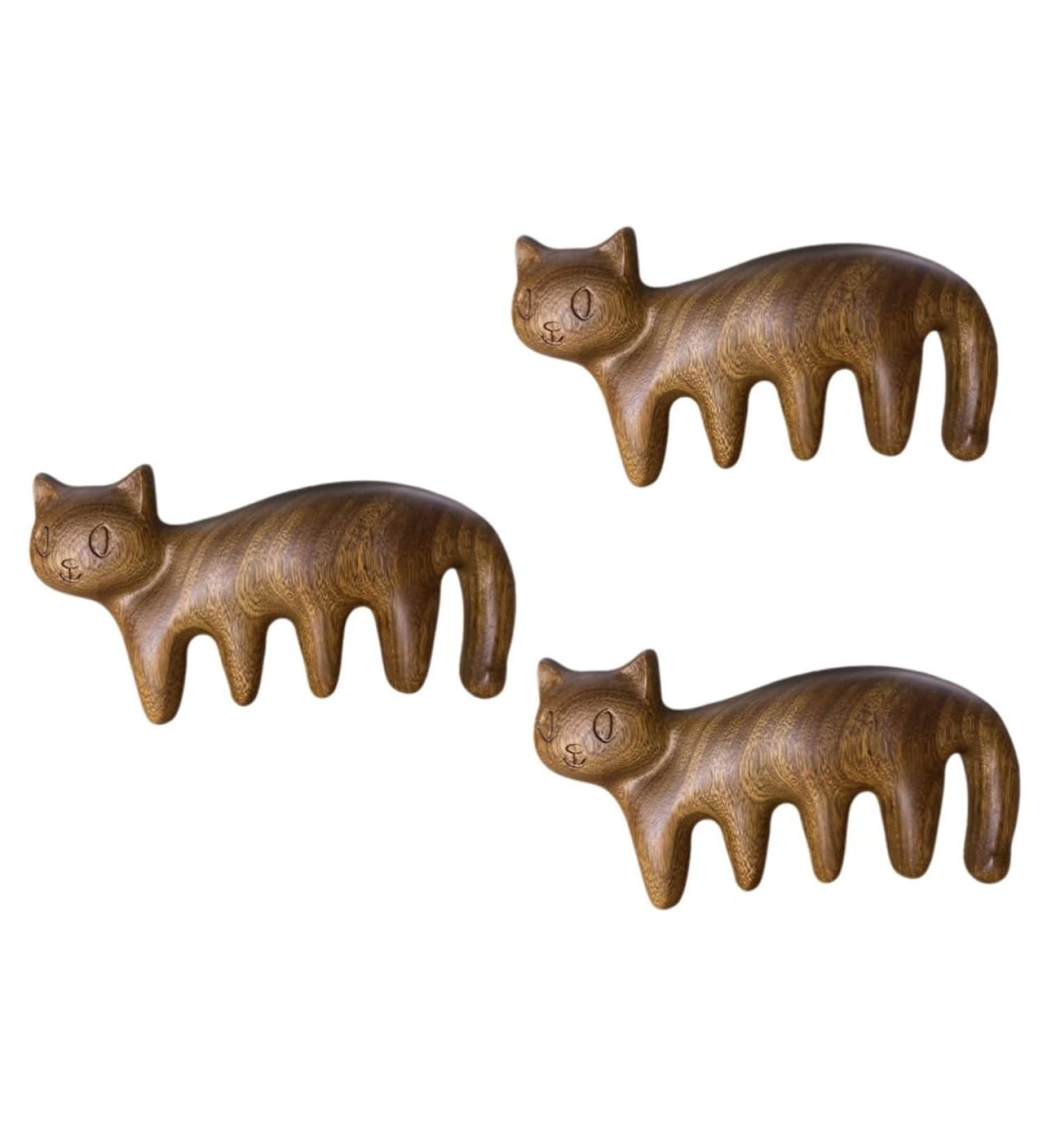 Magiclulu Cat-Shaped Massage Comb | 3-in-1 Head & Body Massage Tool | Travel-Friendly Sandalwood Brush for Cats & Dogs - Buy Online on GoSupps.com