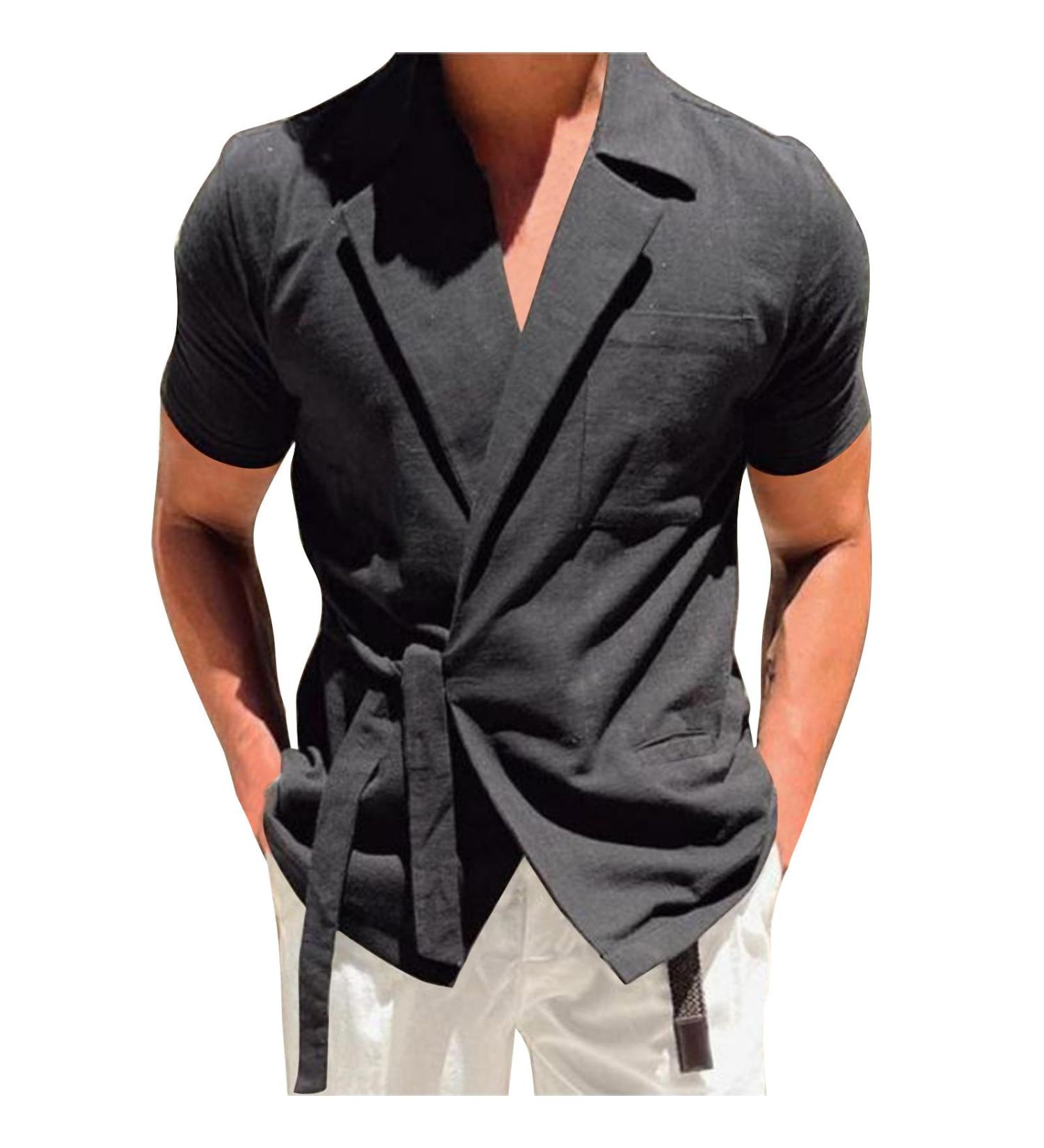 Men's Linen Shirt & Jacket | Revers Single Color Spring & Summer Styles | Loose Casual Hawaii Vacation Shirts up to 5XL - Black - Buy Online on GoSupps.com