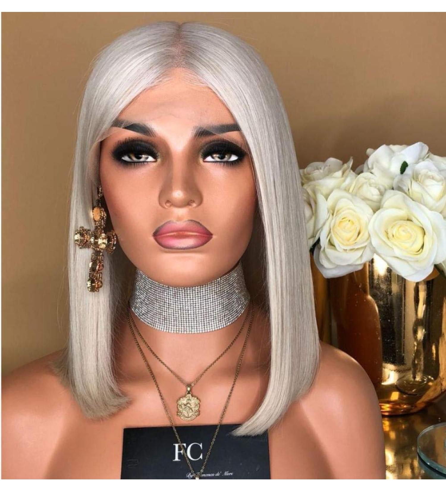 Buy BGHJUE N White Bob Straight Synthetic Wig - 50% Human Hair Left Side Parting for Women - International Shipping Available - Buy Online on GoSupps.com