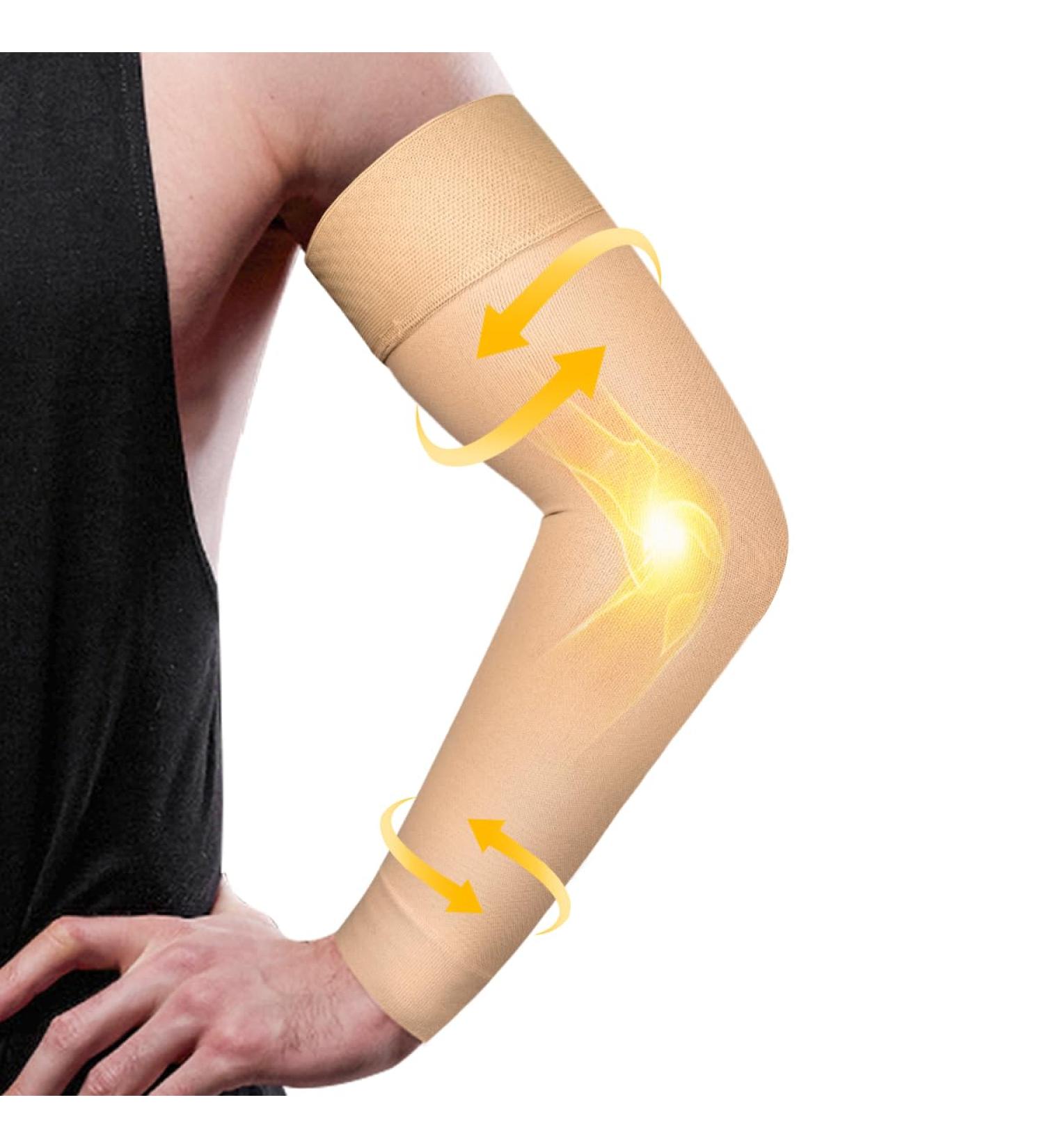 Normers 20-30 mmHg Graduated Compression Arm Sleeve - Full Arm Support with Silicone Band for Men & Women - Arthritis, Swelling, Bursitis, DVT Relief - Beige XL - Buy Online on GoSupps.com