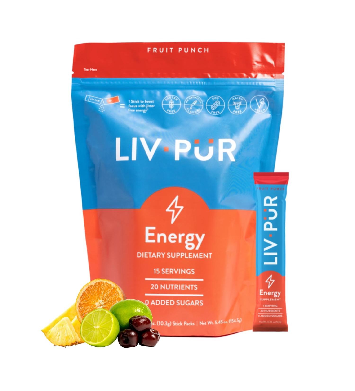 Energy Supplement Powder | Focus & Mental Clarity | Natural Caffeine Jitter-Free Energy | Vitamins B12 & C | NSF Certified | Fruit Punch - 15 Sticks - Buy Online on GoSupps.com