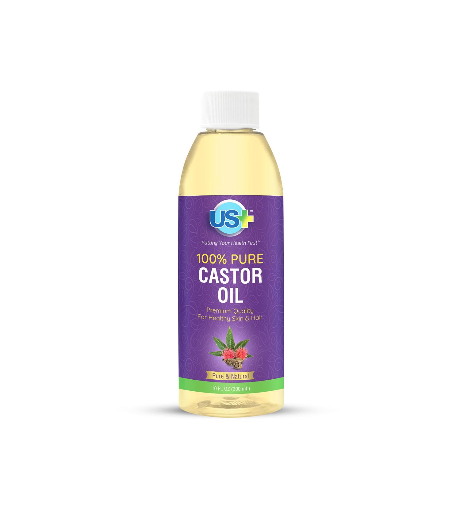 US+ 10oz 100% Pure Castor Oil - Cold-Pressed, Unrefined, Hexane-Free - USP Grade for Skin & Hair - Buy Online on GoSupps.com