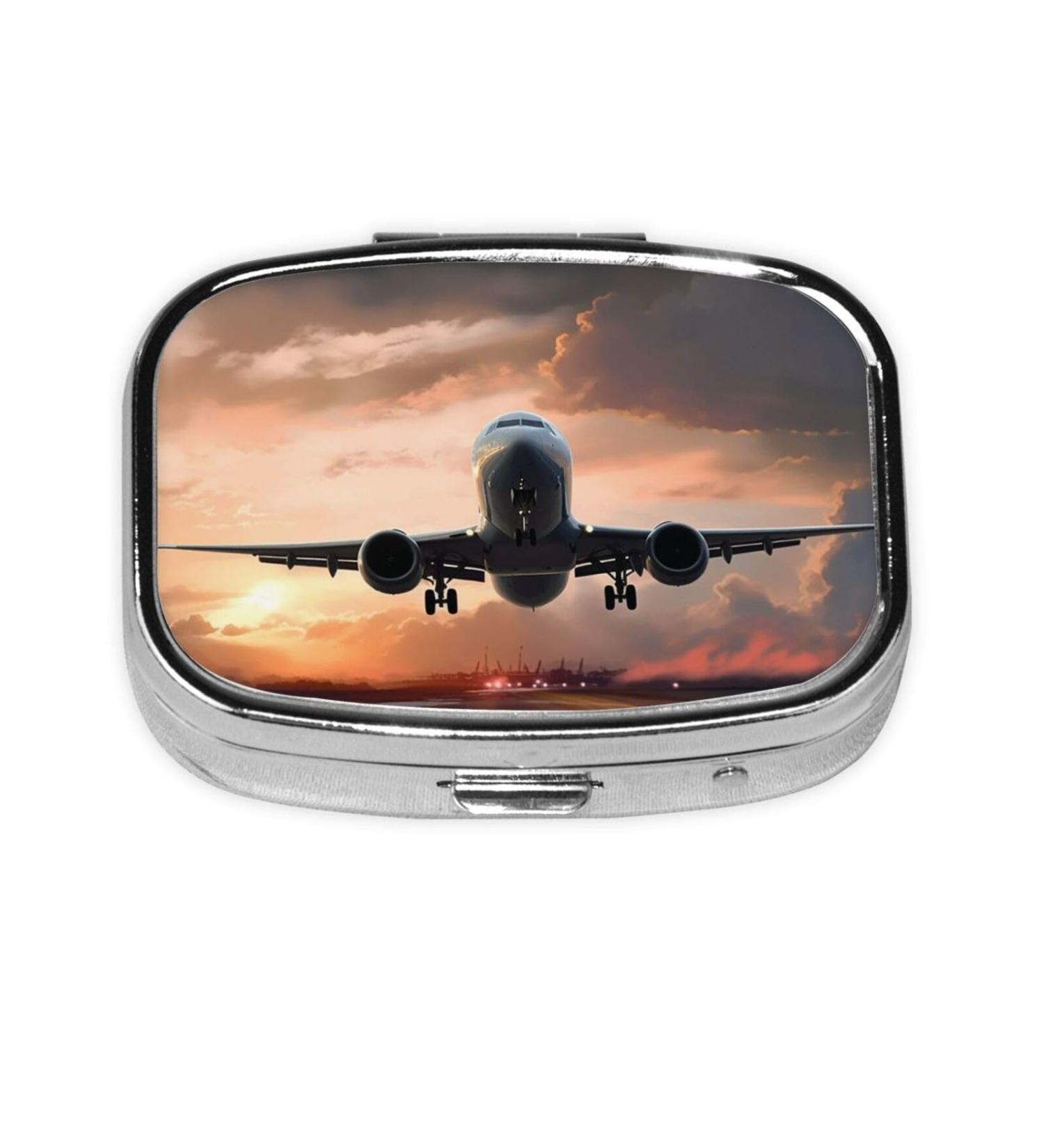 Airplane Art 2 Compartment Small Pill Case | Cute Travel Pill Organizer | Perfect Gift for Purses & Pocket - Buy Online on GoSupps.com