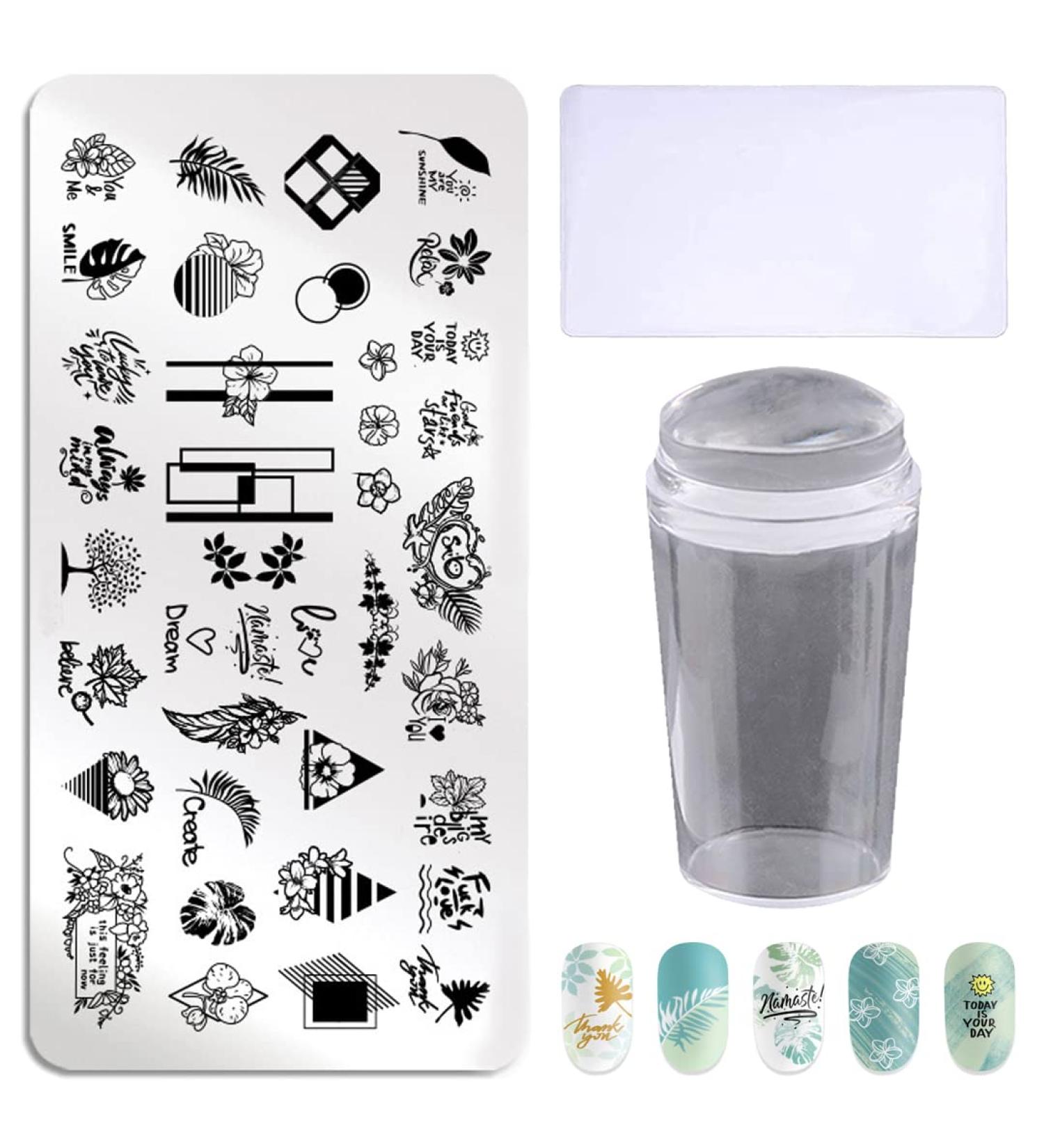3-Piece Nail Design Stamping Plate Set | Silicone Stamp & Scraper | Stainless Steel Nail Art Templates J18 - International Shipping Available - Buy Online on GoSupps.com