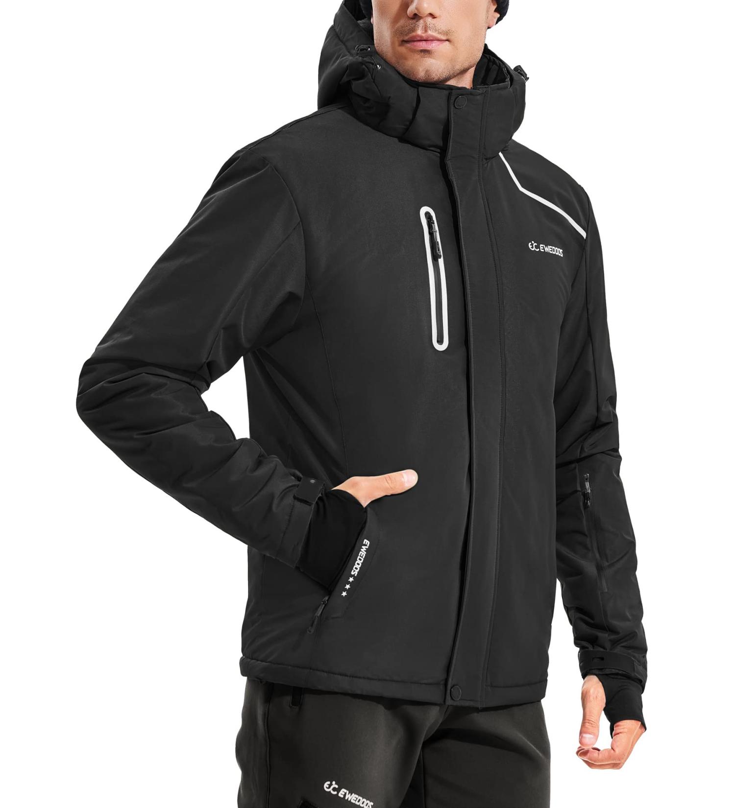 Ewedoos Men's Windproof Waterproof Ski Jacket with Detachable Hood - Black, Large - Buy Online on GoSupps.com