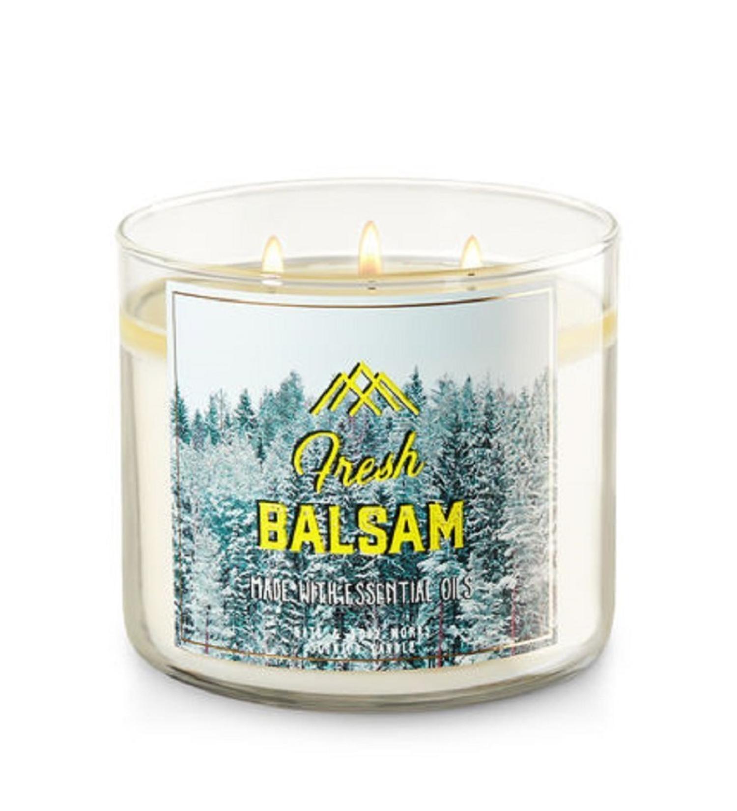 Bath and Body Works White Barn Fresh Balsam 3 Wick Candle Made With Essential Oils 14.5 Ounce