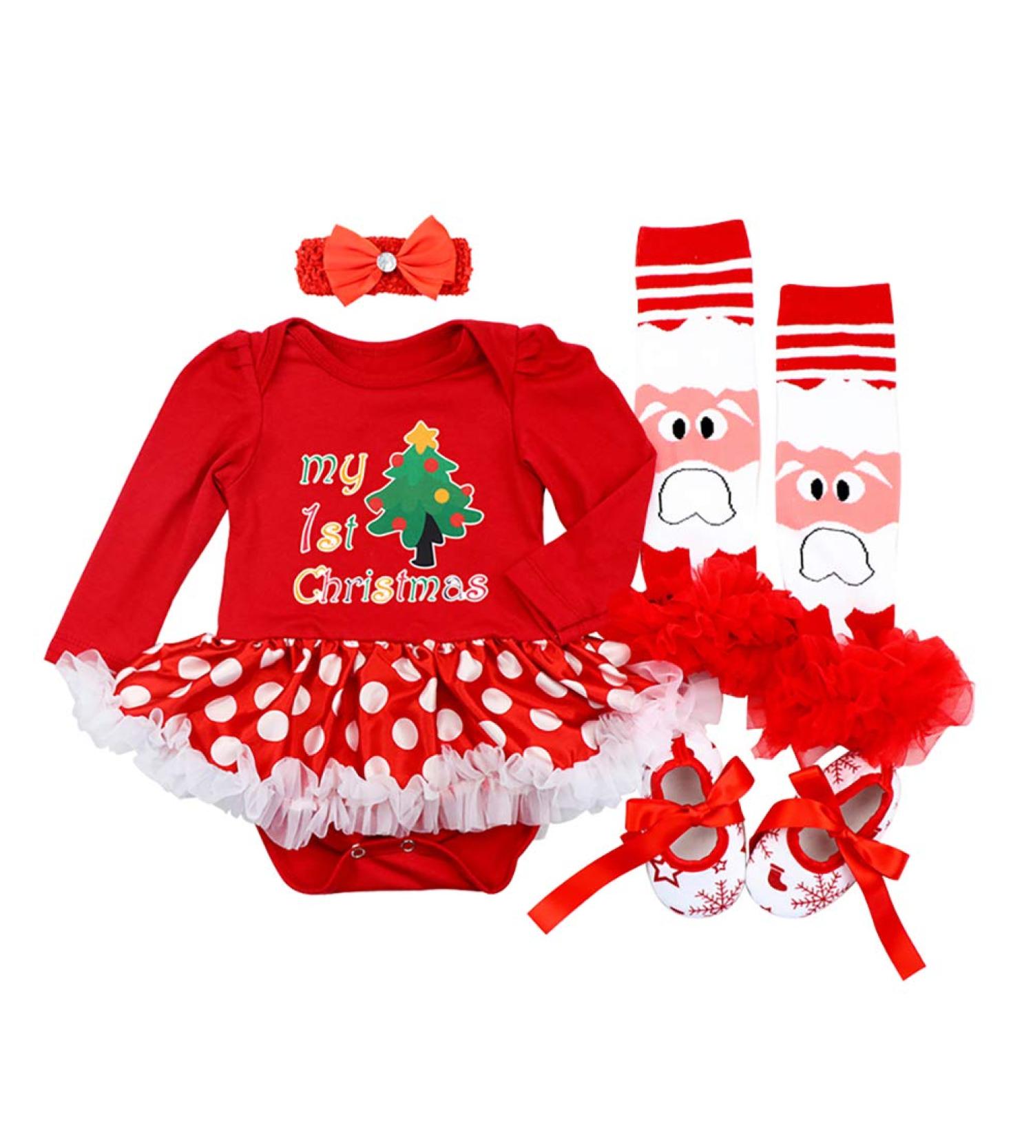 FYMNSI Baby Girls My First Christmas Outfit Set | 1st Xmas Party Princess Tutu Romper Dress | Headband, Shoes, Leg Warmers | 0-18 Months | 3-6 Months Red Christmas Tree - Buy Online on GoSupps.com