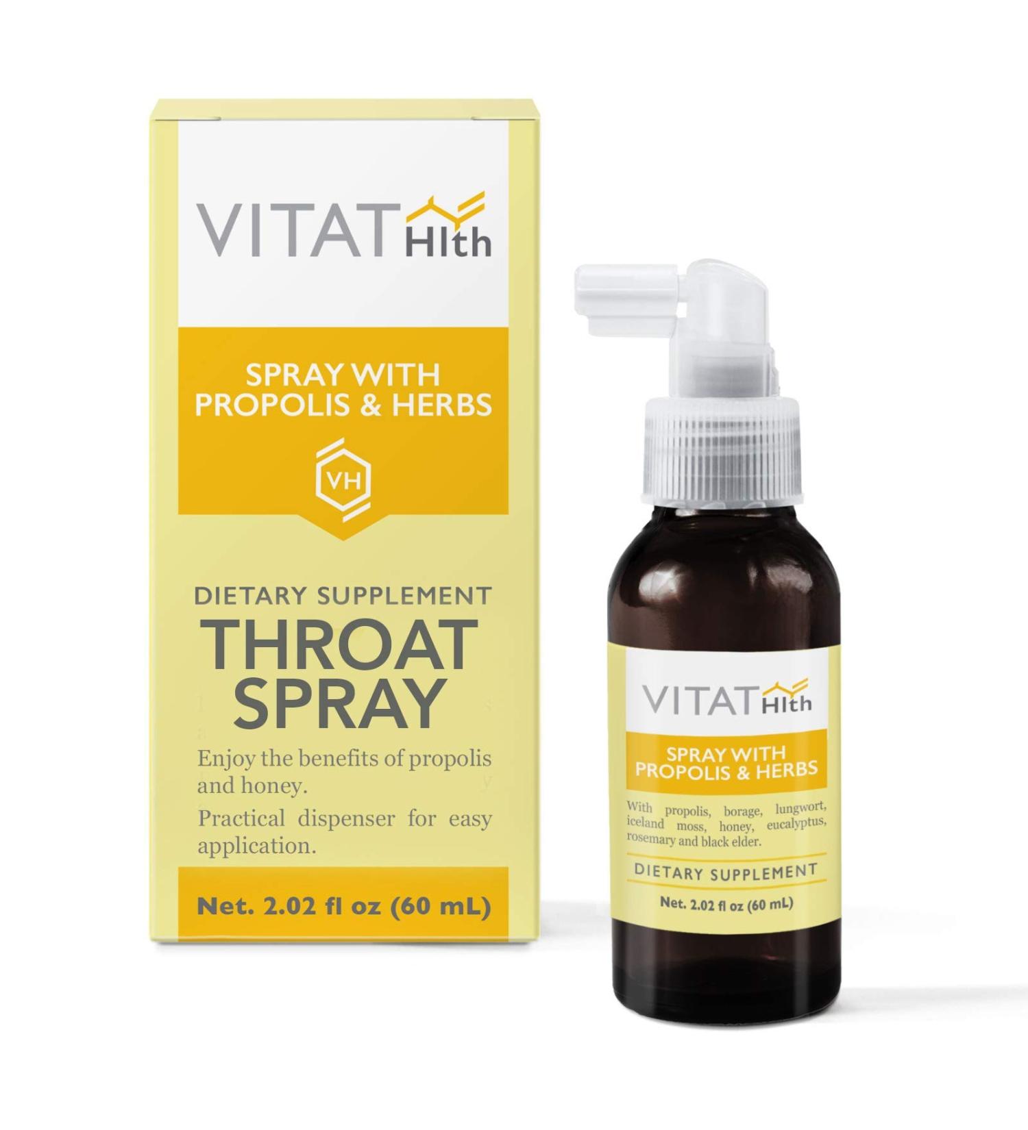 VITAT Propolis Throat Spray with Honey and Herbs 2.02 Fl Oz - Immune Support - Natural Ingredients - Additive Free - 1 Pack - Buy Online on GoSupps.com