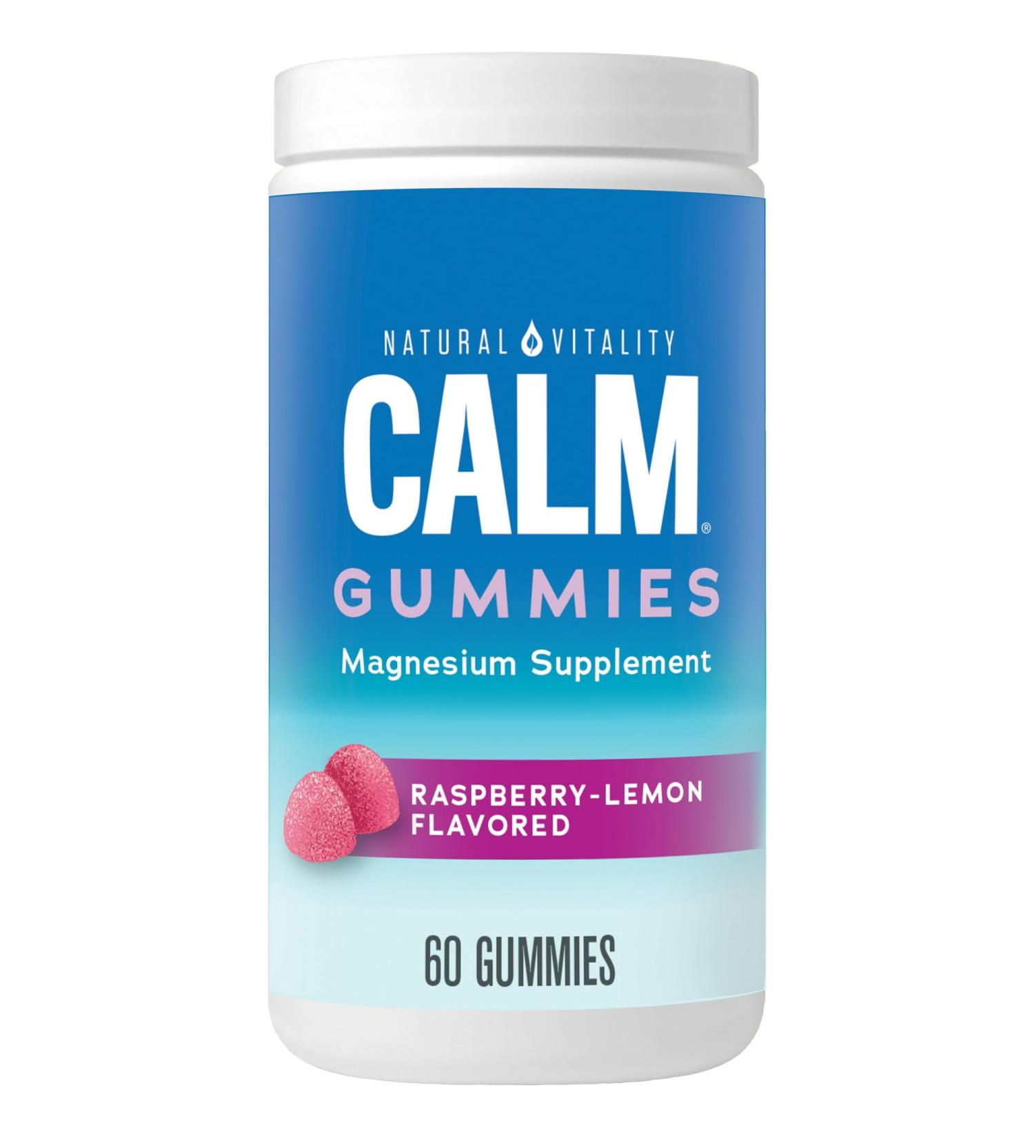 Natural Vitality Calm Gummies - Raspberry-Lemon Flavored Magnesium Supplement - 60 Gummies - Buy Online on GoSupps.com