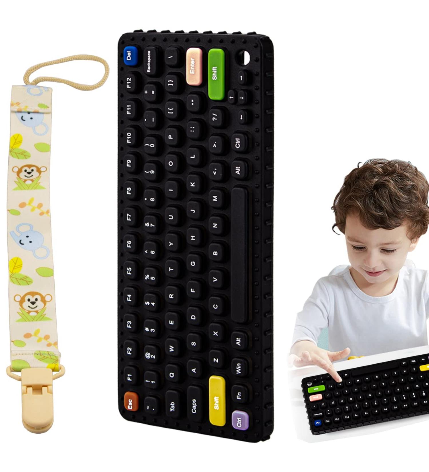 Whisary Keyboard Shape Teething Toys with Pacifier Clip - Silicone Baby Teether for Babies 0-36 Months (Gray/Black) - Buy Online on GoSupps.com
