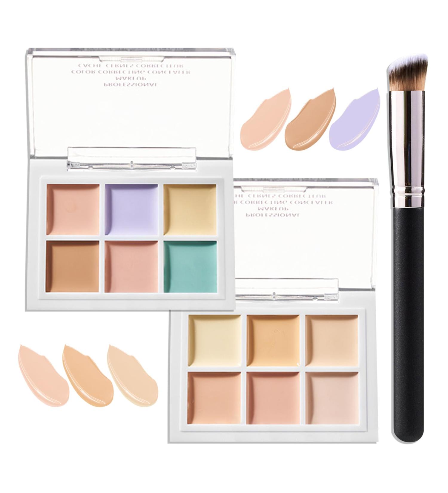 12 Colors Correcting Concealer Contour Makeup Palette 6 in 1 Color Corrector Palette Highlighting Concealer Palette Contouring Liquid Foundation Makeup Kit with Brush(2PCS) - Buy Online on GoSupps.com