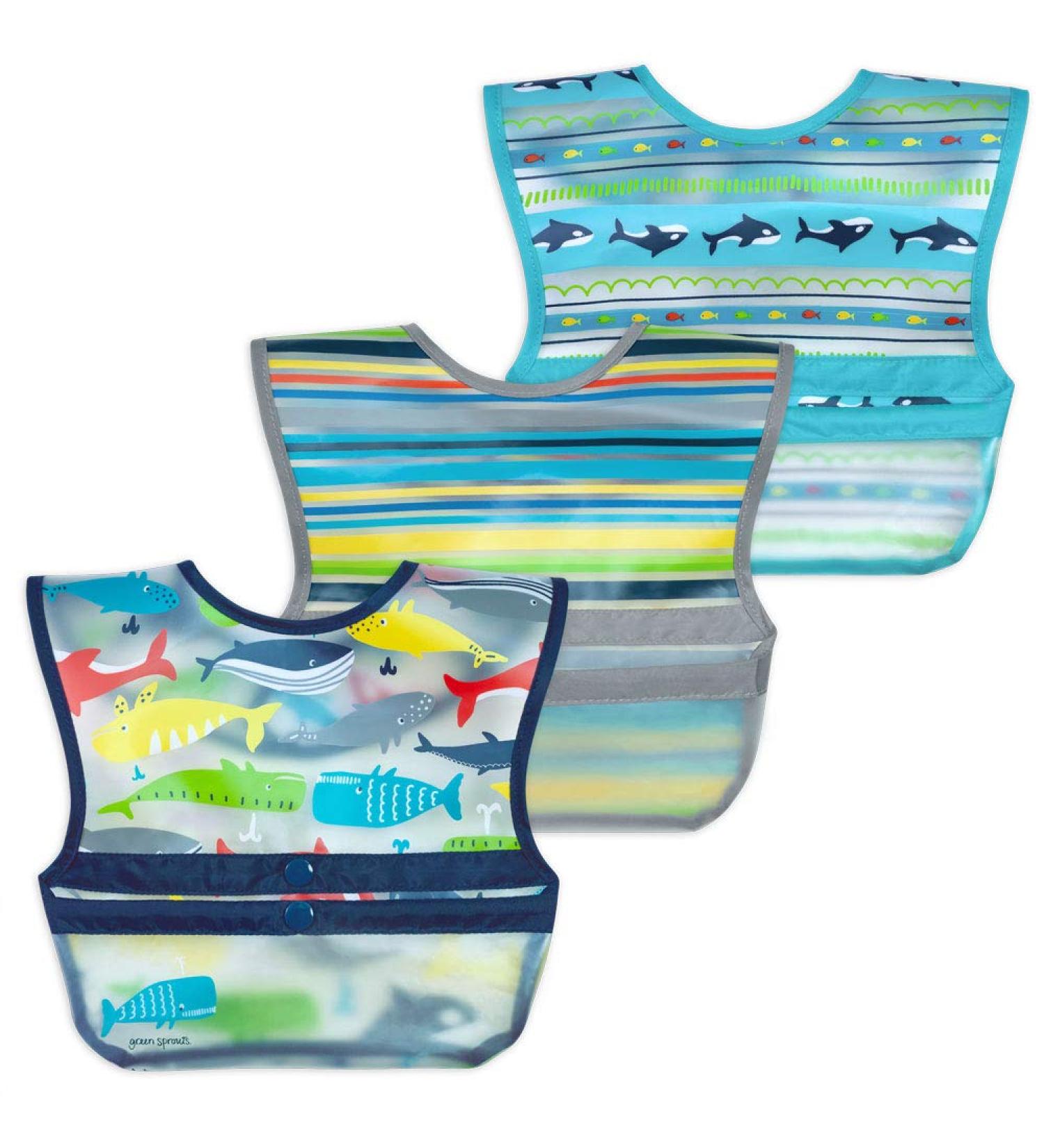Buy Green Sprouts Snap & Go Wipe Off Bibs - Blue Whales 3 Pack for 9-18 Months - Buy Online on GoSupps.com