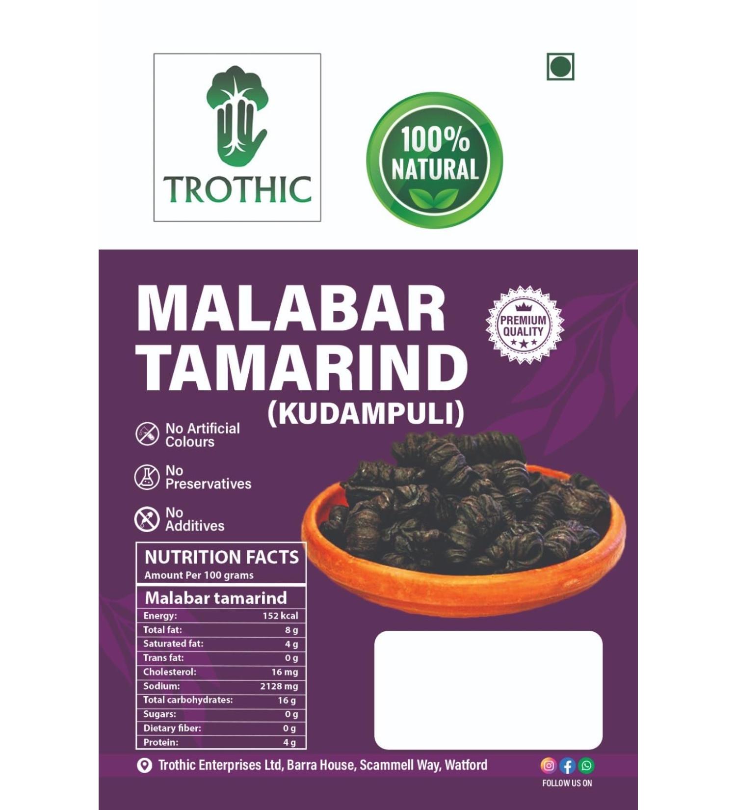 Trothic Spices Organic Malabar Tamarind Kudampuli Kokam Kokum 250g - Buy Online on GoSupps.com