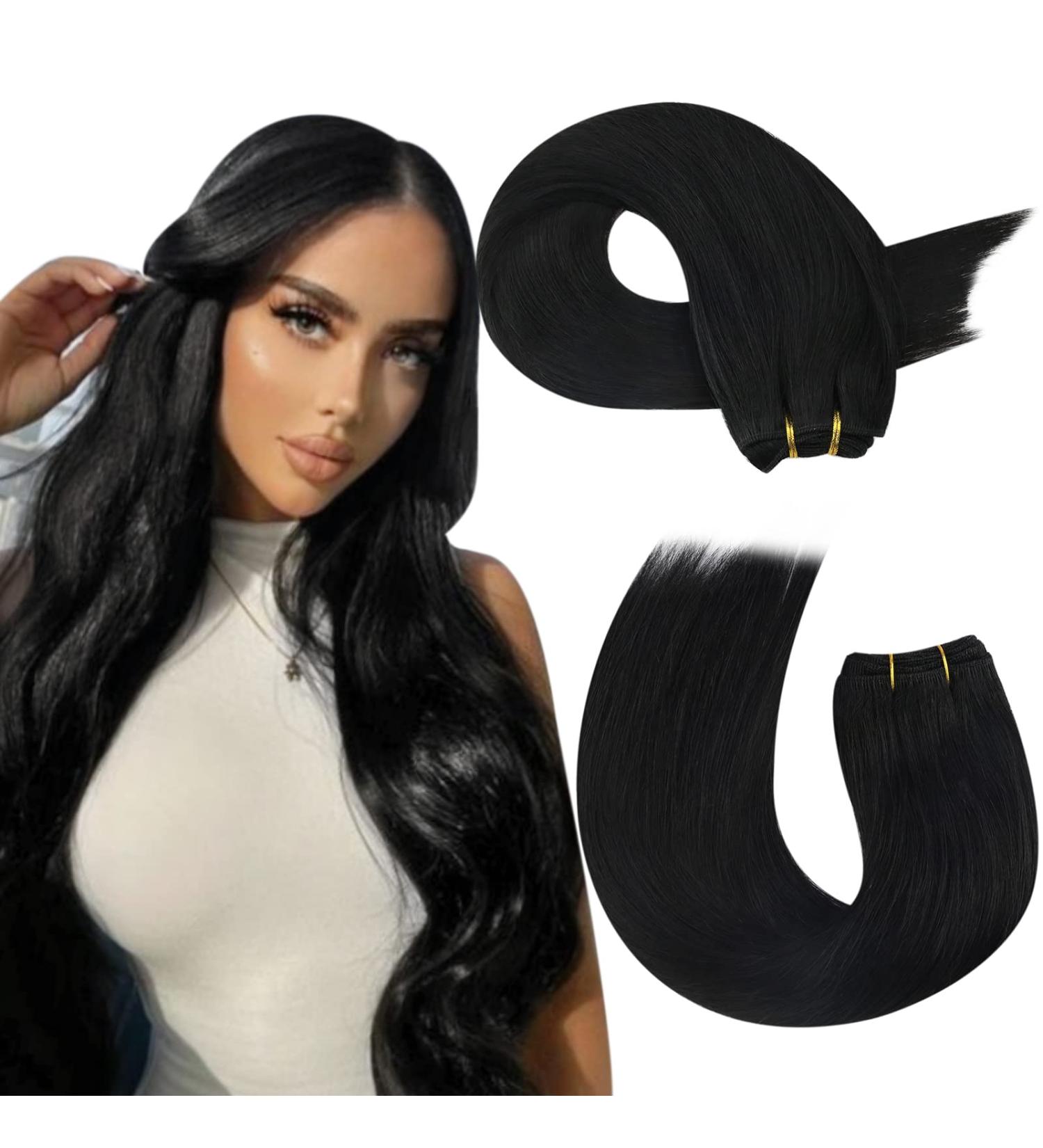 Moresoo Jet Black Human Hair Extensions 18 Inch Double Weft 100g/Pack - Sew in Hair Extensions for Seamless Style | WEFT #1 - Buy Online on GoSupps.com