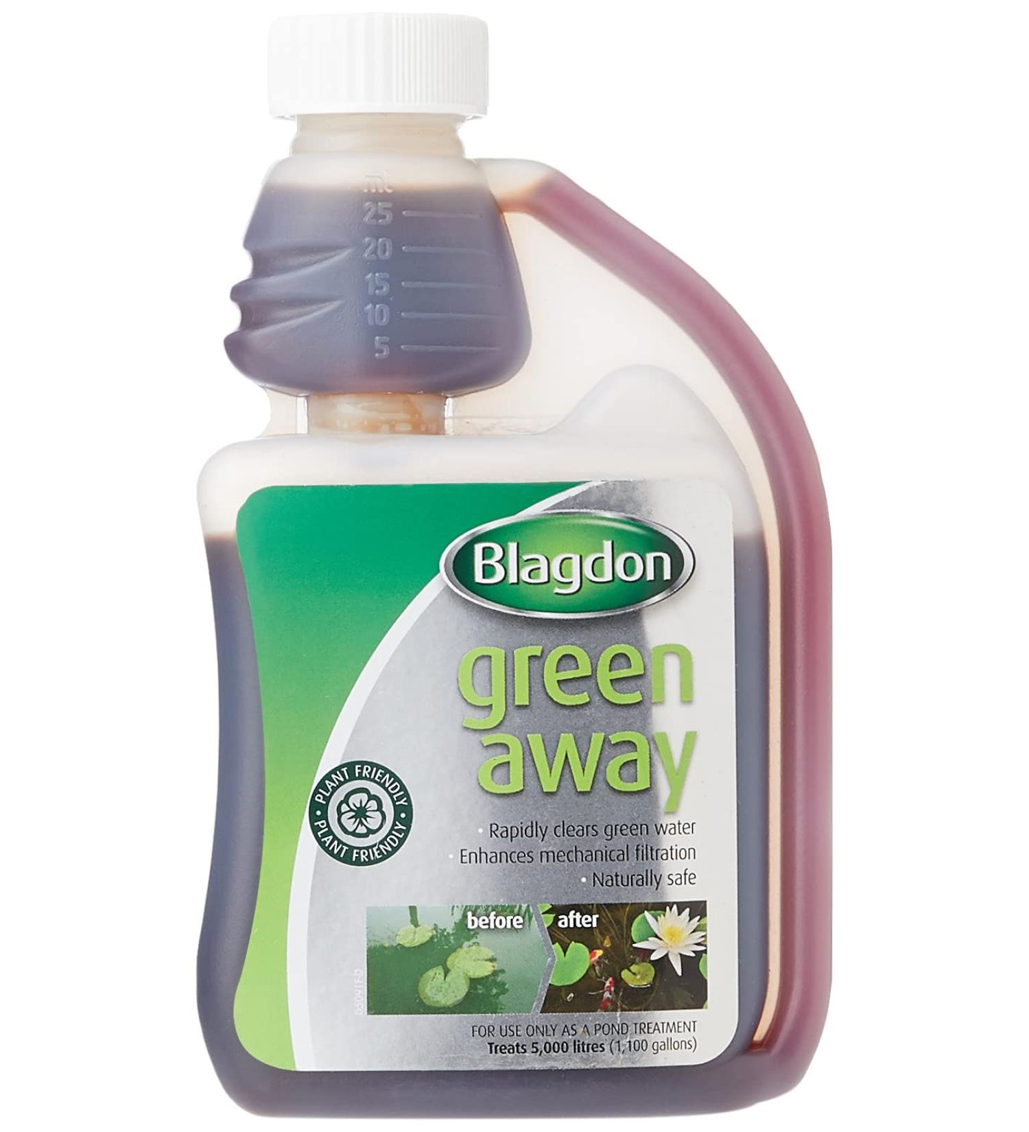Blagdon Green Away Pond Water Treatment Clears Green Water and Suspended Algae Particles Natural Plant Friendly Safe for Fish 250 ml Treats 5 000 Litres of Water package may vary 250 ml Single - Buy Online on GoSupps.com