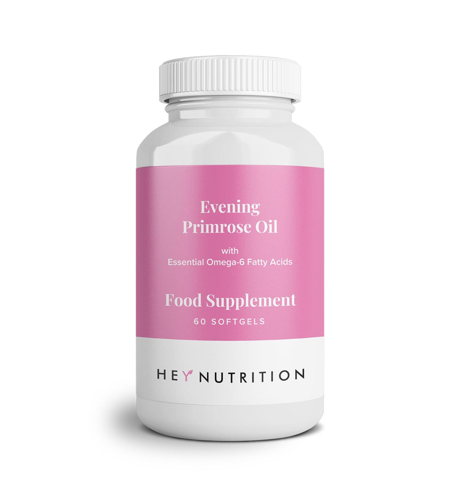 Hey Nutrition Evening Primrose Oil - Omega-6 Fatty Acids for Healthy Skin & Hair - Menstruation Support - 60 Softgels - Buy Online on GoSupps.com
