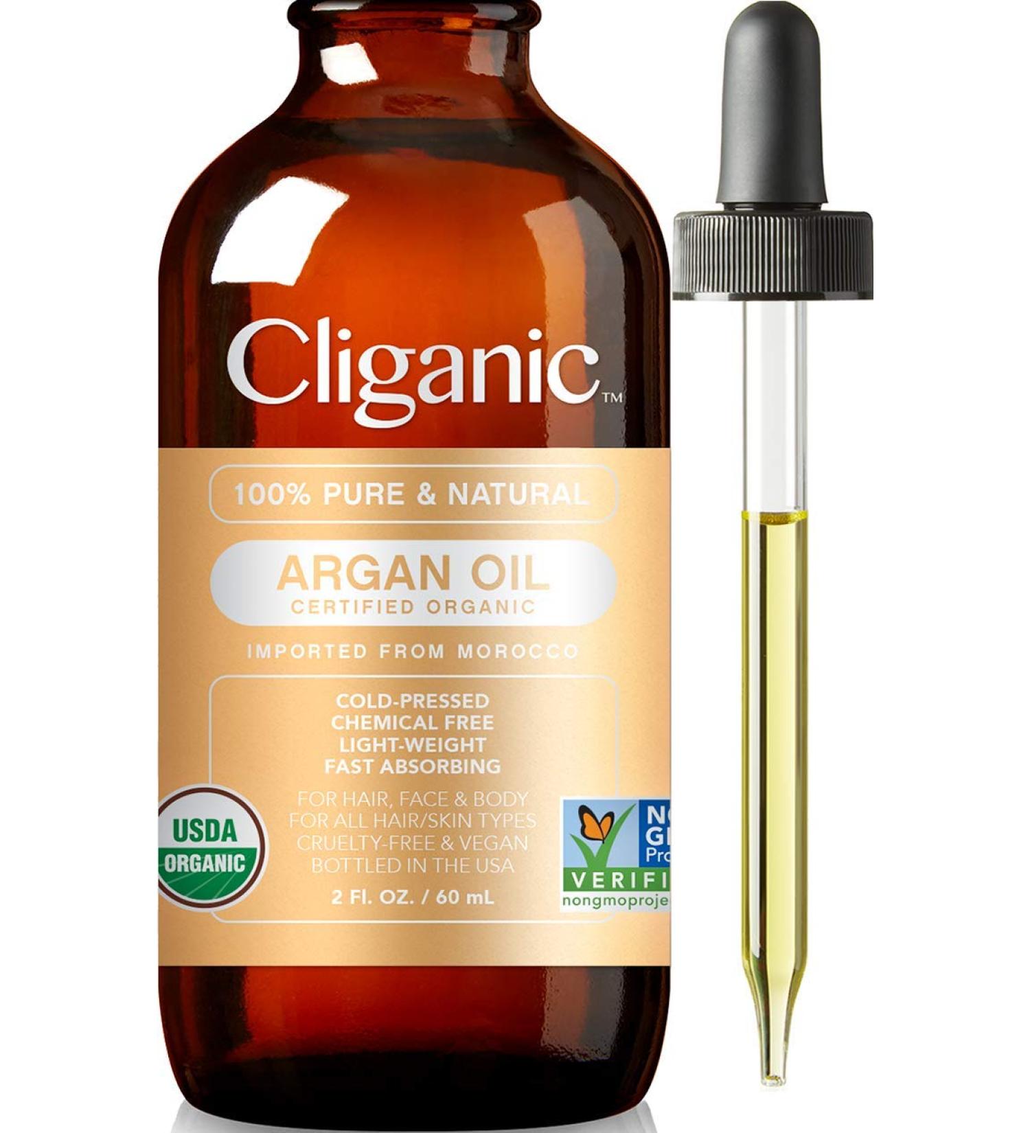 Cliganic Organic Argan Oil 100% Pure - Cold Pressed Carrier Oil for Hair, Face & Skin - Imported from Morocco - 2 Fl Oz (Pack of 1) - Buy Online on GoSupps.com