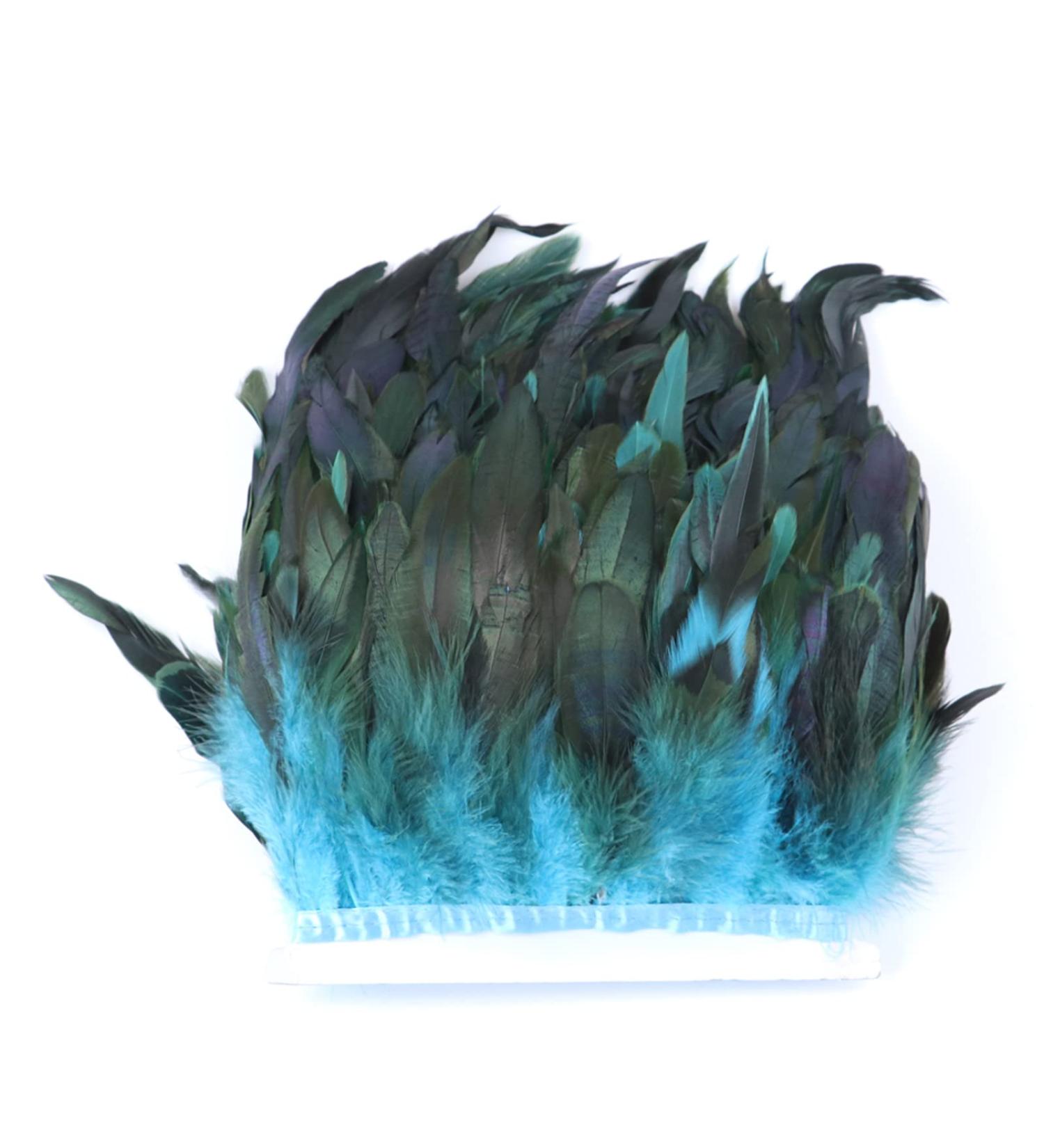 Lyras Turquoise Rooster Feathers Fringe Trim 5-7 inch Width - Pack of 2 Yards for Clothing, Costumes, Crafts - Buy Online on GoSupps.com