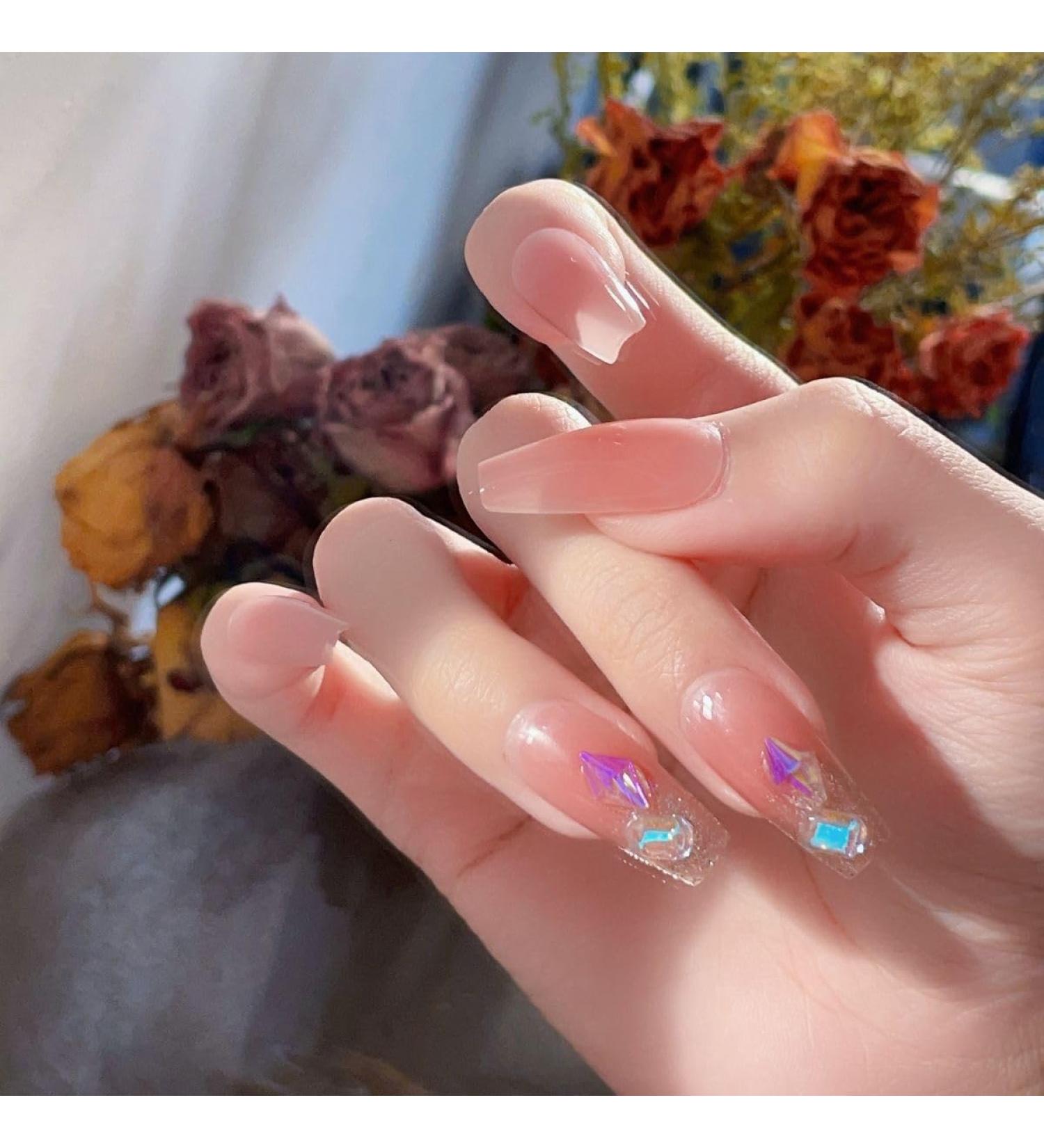 24Pcs/Set Press On Nails Pink Long False Nails Acrylic Fake Nails Full Cover Nails Tips Artificial Finger Manicure Press on nails for Women and Girls - Buy Online on GoSupps.com