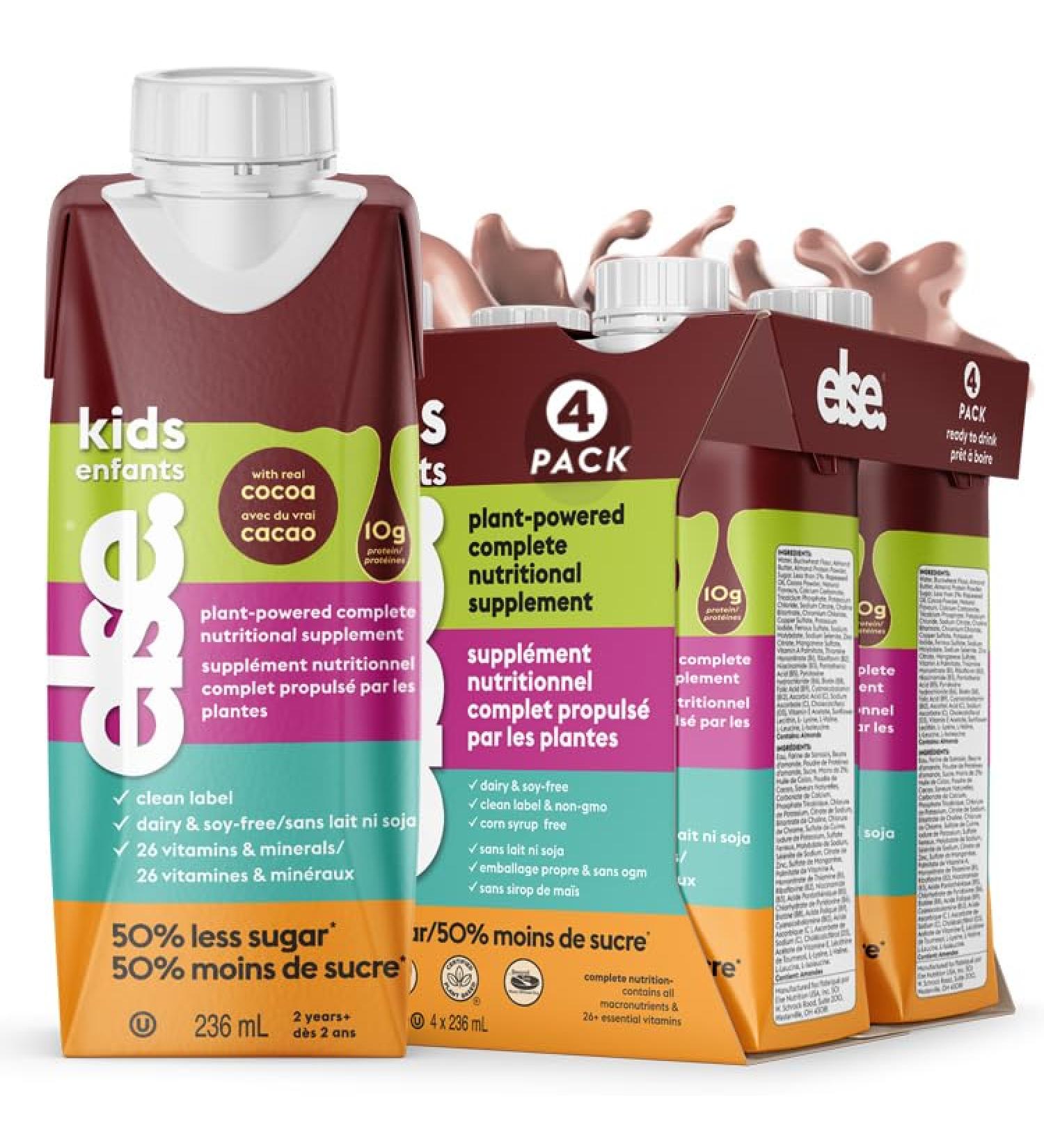 Else Nutrition Kids Complete Nutrition Drink for Ages 2+ with Essential Amino Acids Vitamins & Minerals Less Sugar Convenient Ready to Drink Carton Chocolate 4 Pack Chocolate-4 pack 236ml (Pack of 4) - Buy Online on GoSupps.com