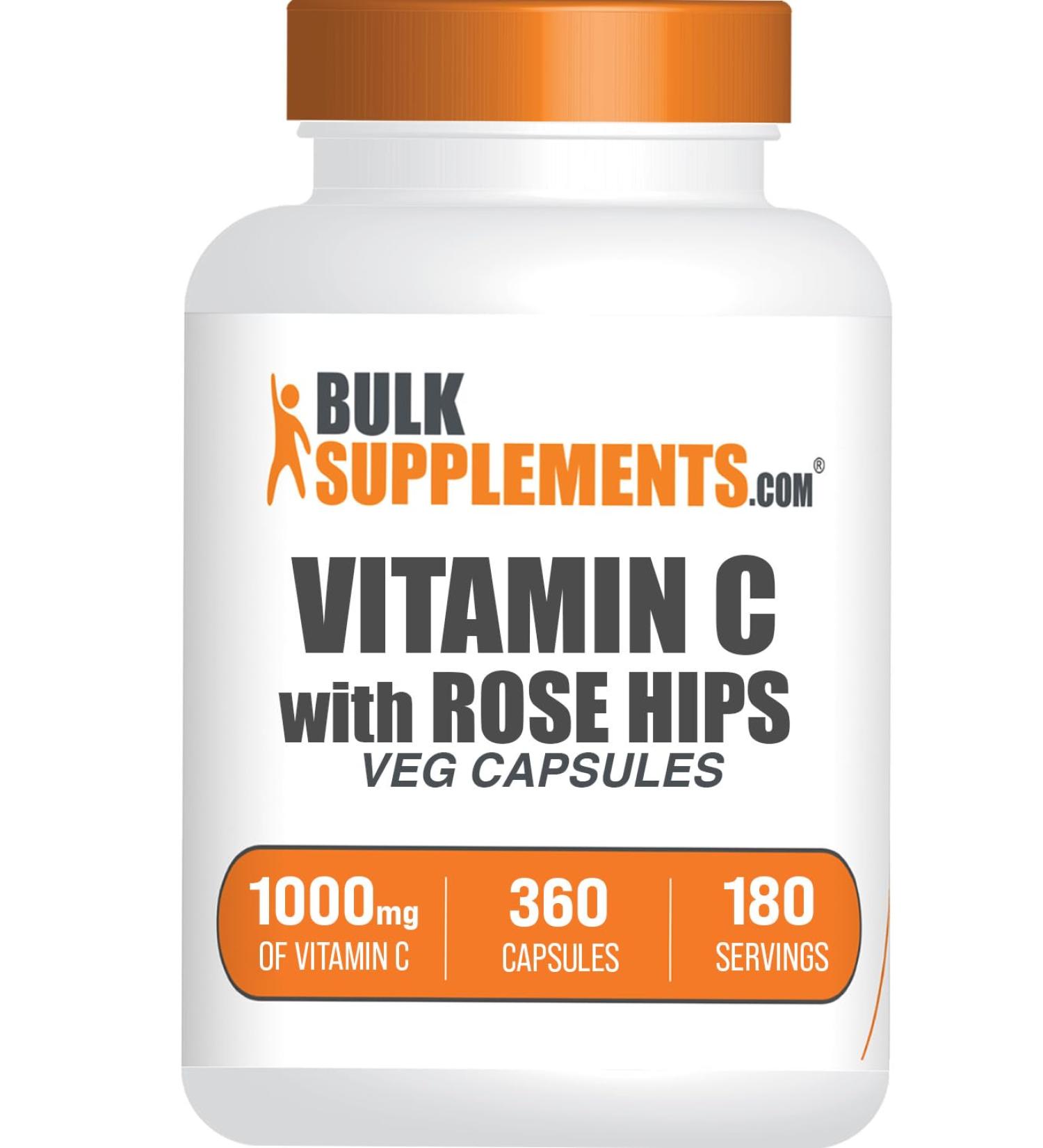 BulkSupplements.com Vitamin C with Rose HIPS Capsules - Ascorbic Acid Supplemnet Rose HIPS for Immune Support - Vegan 2 Capsules per Serving (1000mg) 360 Count (Pack of 1) - Buy Online on GoSupps.com