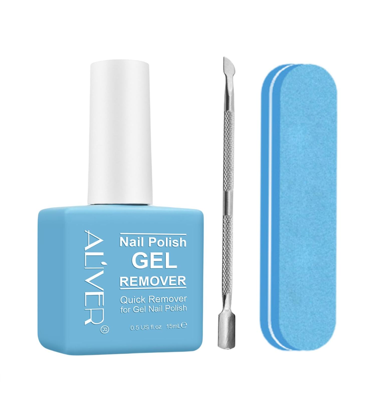 ALIVER Gel Nail Polish Remover Professional for Nails with Cuticle Pusher Tool Remove Gel Polish Don't Hurt Nails in 2-4 Minutes No Need for Foil Soaking or Wrapping Safe and Quick DIY 15ml - Buy Online on GoSupps.com