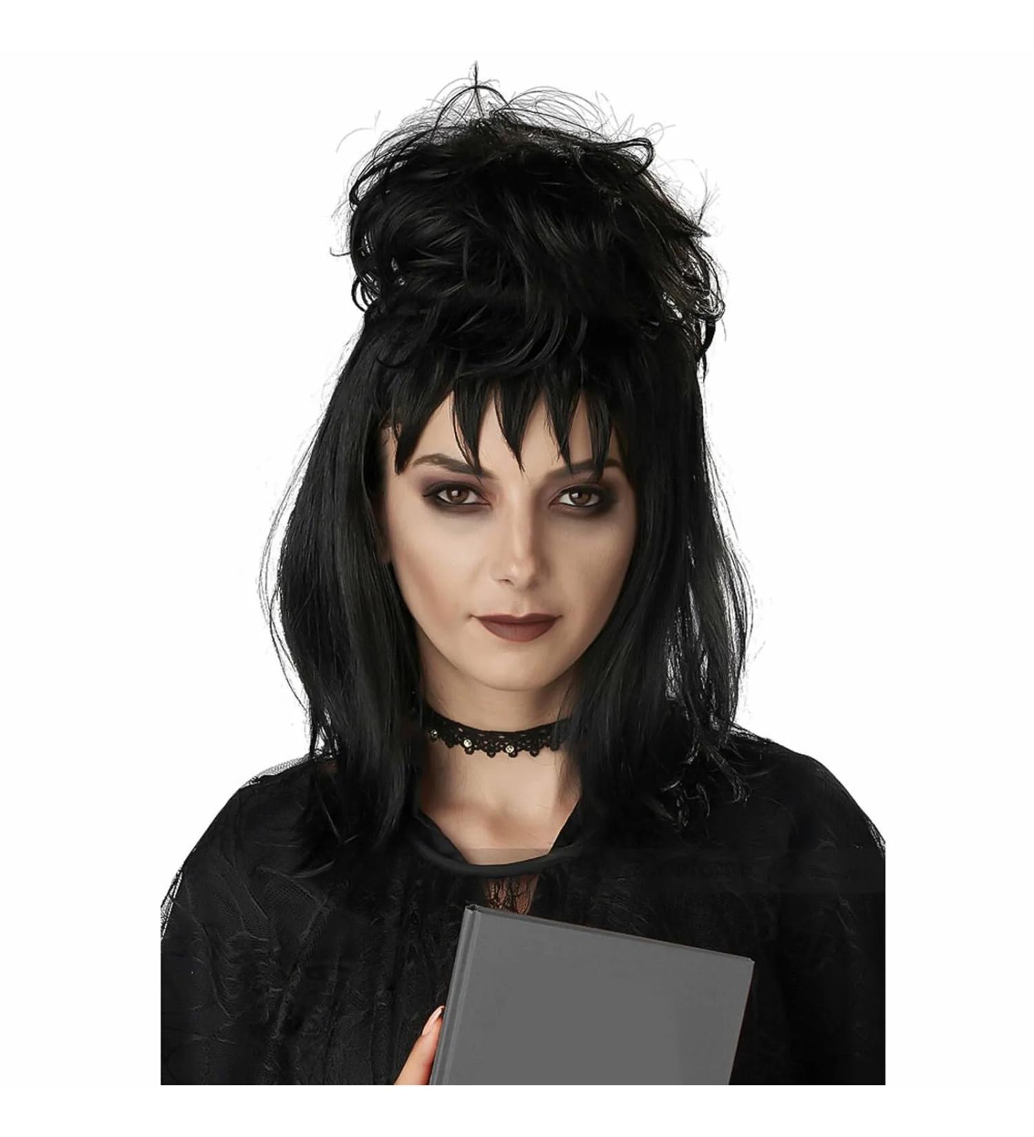 PORSMEER Black Gothic Bride Wig for Lydia Long Cosplay Wig With Hair Bun for Women Halloween Party California Fancy dress Lydia Wig - Buy Online on GoSupps.com