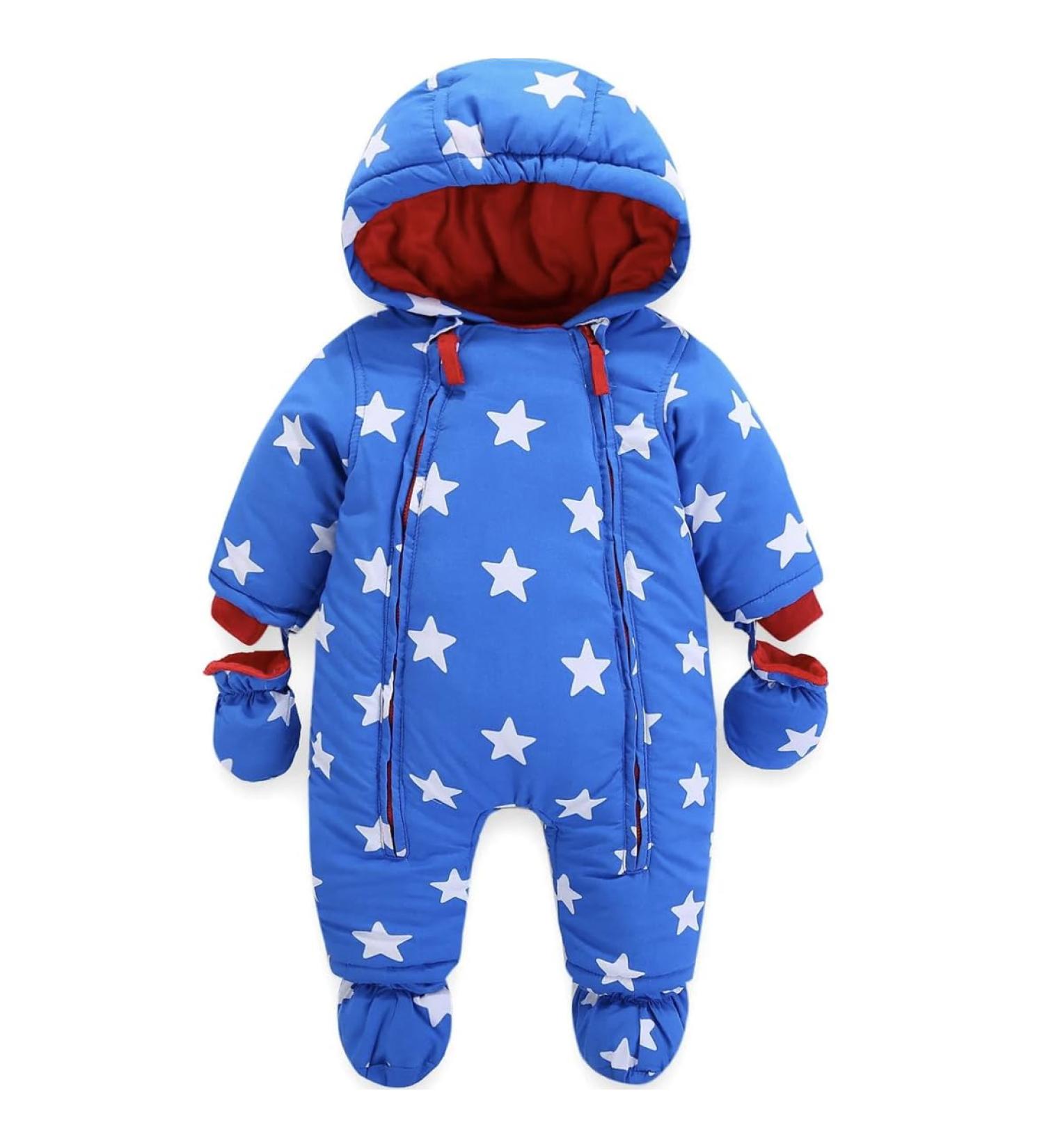 JiAmy Baby Boys Winter Hooded Romper Snowsuit with Gloves Booties, White, 3-6 Months - Buy Online on GoSupps.com