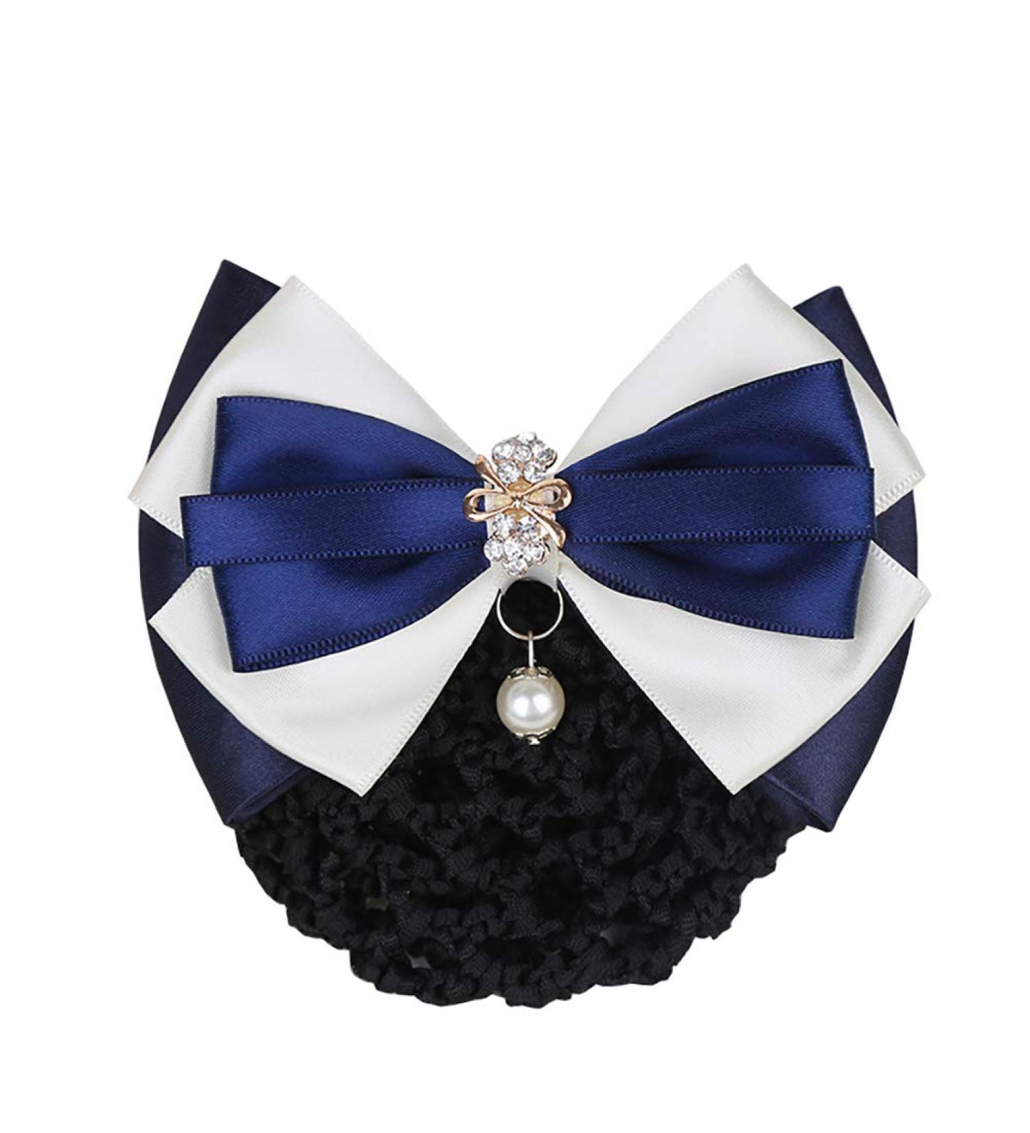 JIHUOO Women Bow Hair Net Clip | Stylish Bun Cover & Hair Accessories in White & Blue - Perfect for Any Occasion - Buy Online on GoSupps.com