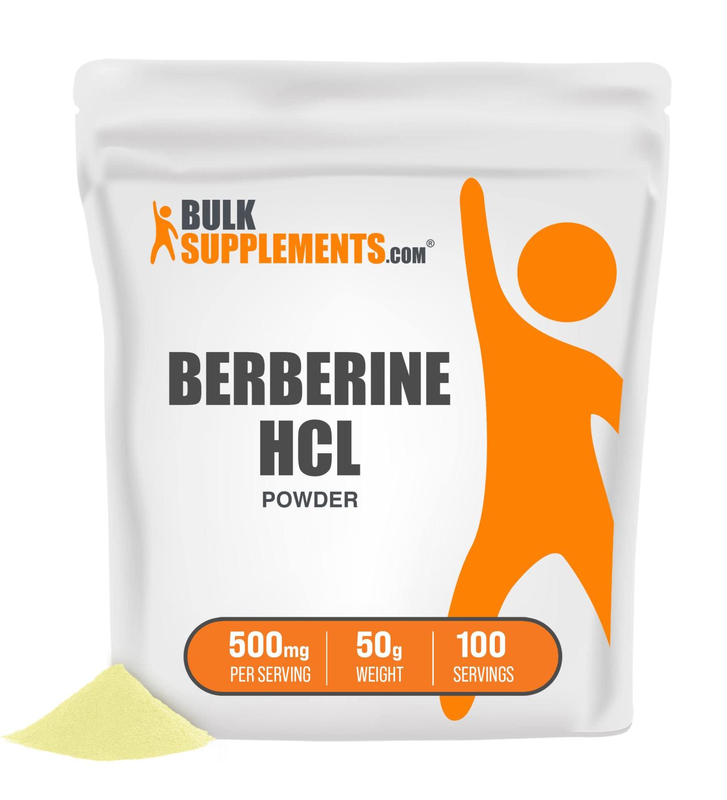 Berberine HCl Powder - 500mg Immune Support Supplement from Berberis Aristata - Gluten Free - 100 Servings (1.76oz) - Buy Online on GoSupps.com