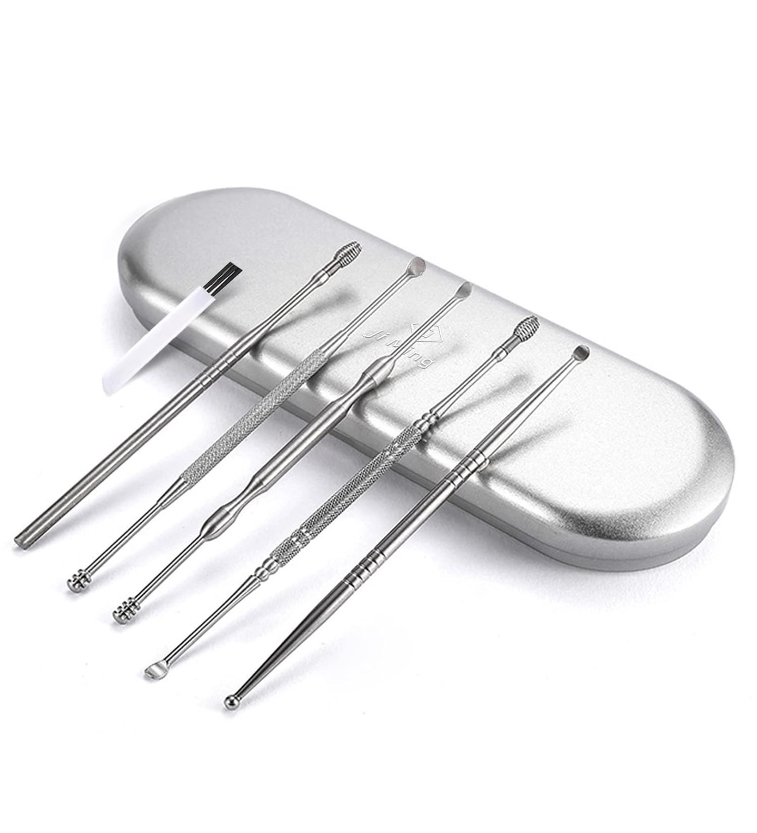 JiMing Ear Wax Removal Kit - 6-in-1 Stainless Steel Tools for Efficient Ear Cleaning and Relaxing Massage with Storage Box - Buy Online on GoSupps.com